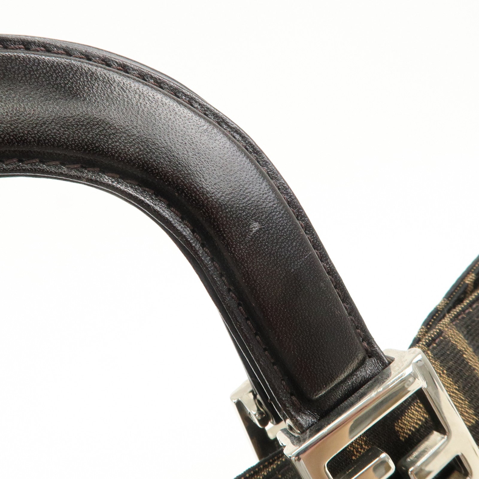 FENDI Zucca Canvas Leather Tote Bag Brown Black 26329 Used