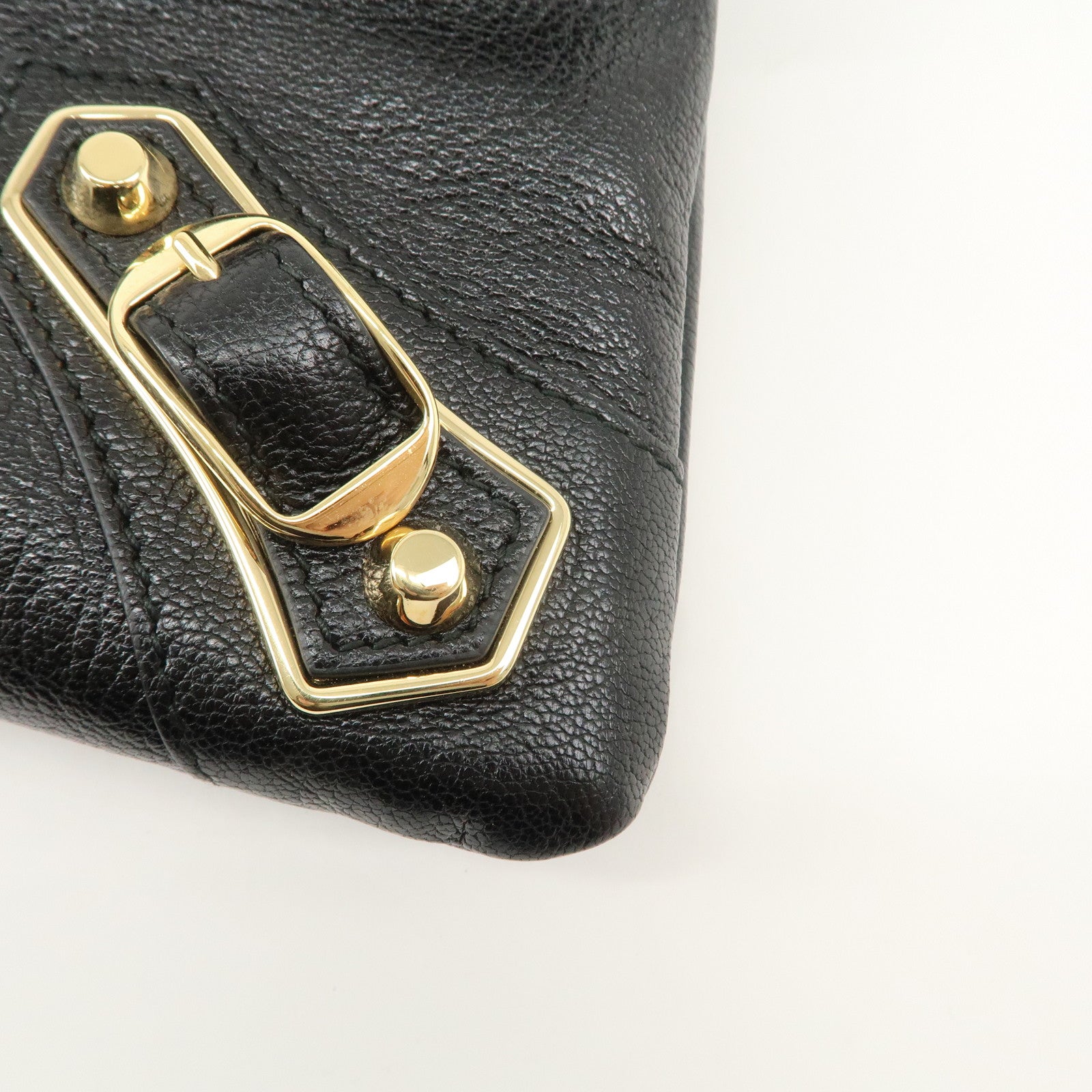 BALENCIAGA Leather Classic Envelope Clutch Bag Black 390167 Used