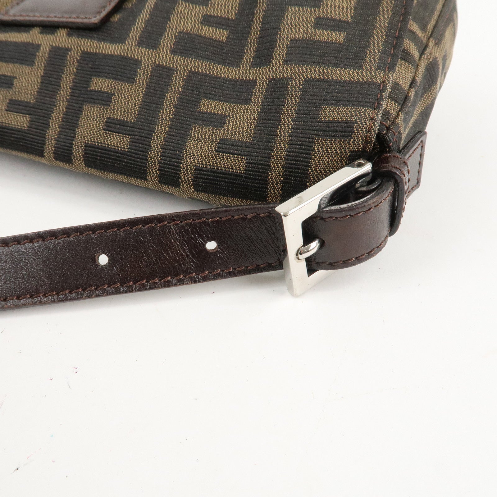 FENDI Mamma Baguette Canvas Shoulder Bag Brown Black 26424 Used
