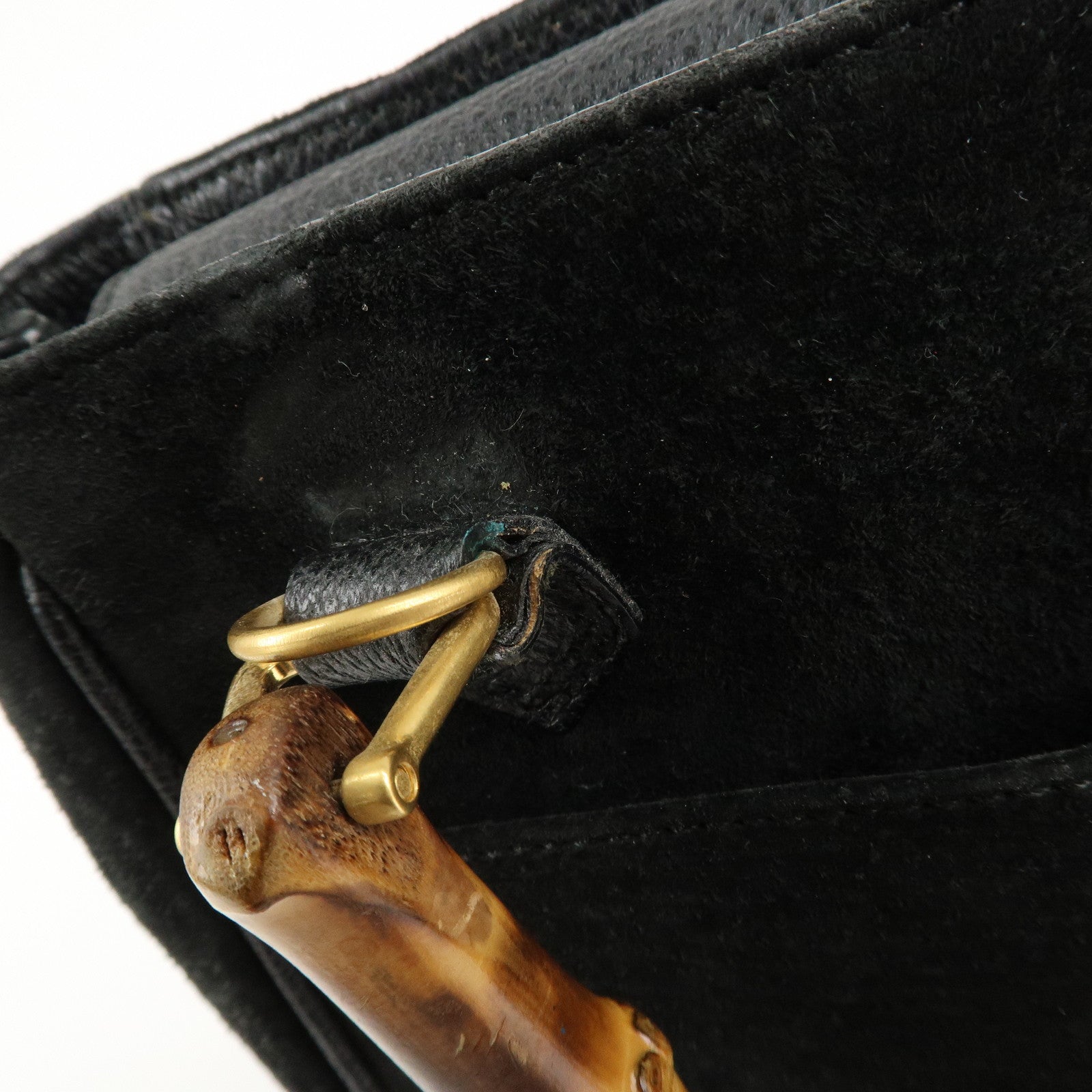 GUCCI Bamboo Suede Leather Hand Bag Black 000.122.0316 Used