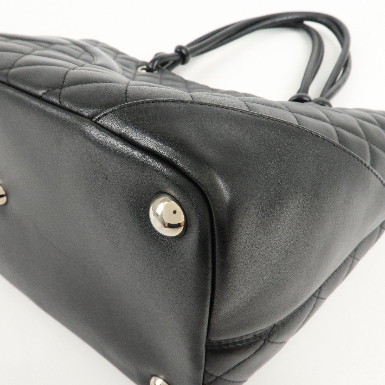 CHANEL Cambon Line Lamb Skin COCO Mark Large Tote Bag A25169 Used