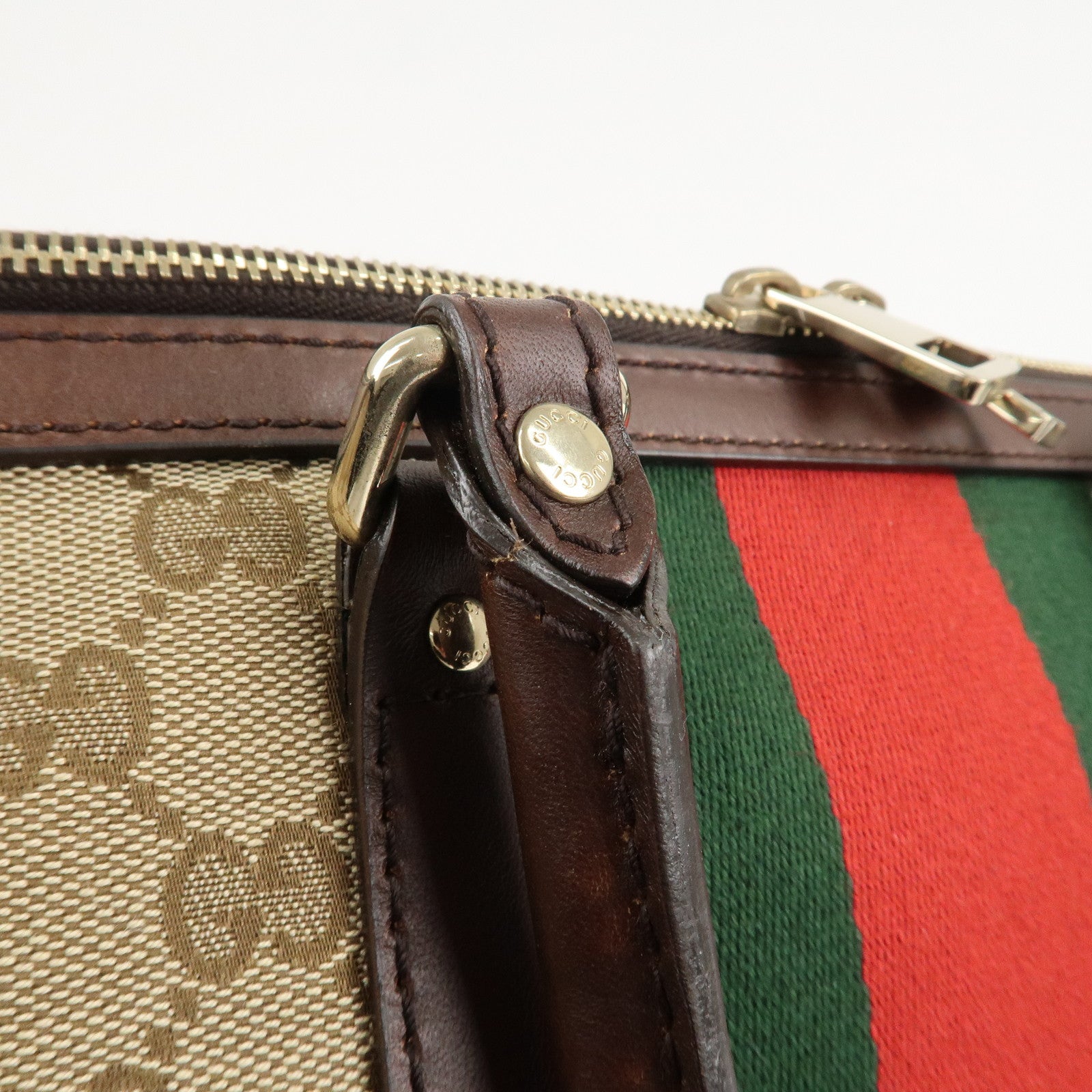 GUCCI Sherry GG Canvas Leather Tote Bag Beige Brown 257341 Used