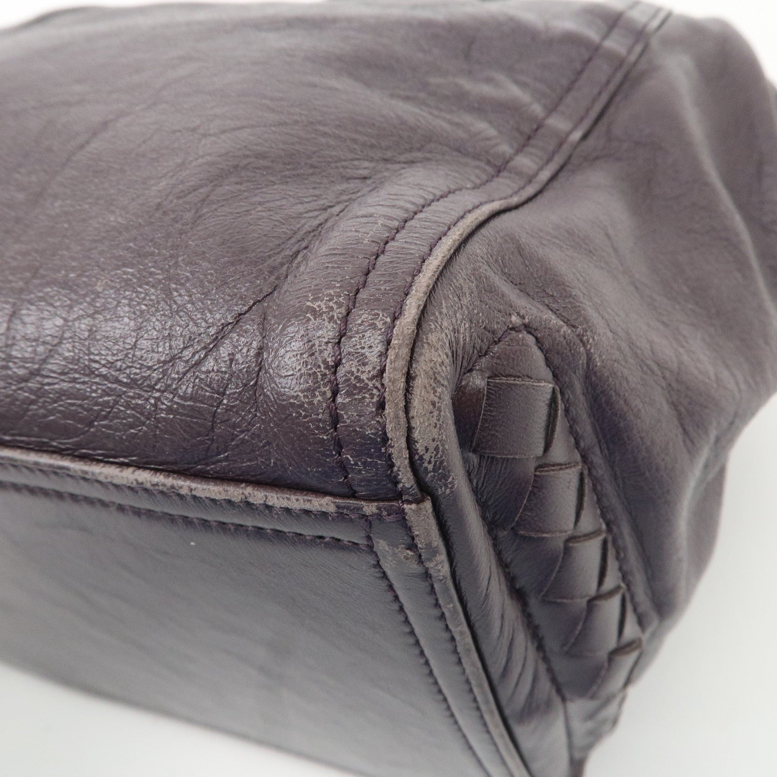 BOTTEGA VENETA Leather Tote Bag Hand Bag Purple Black HDW Used