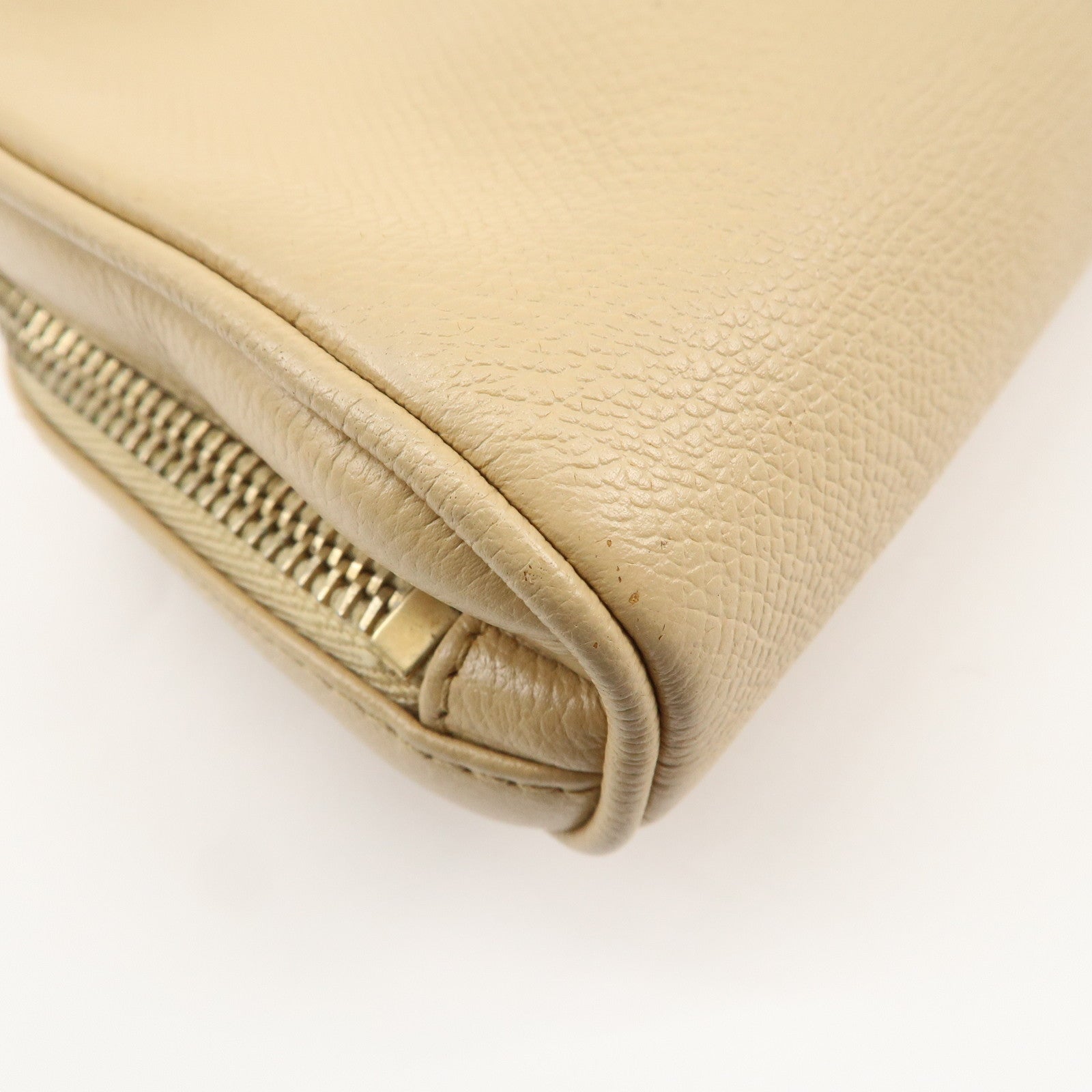 CHANEL COCO Button Leather Cosmetic Pouch Beige Gold A20913 Used