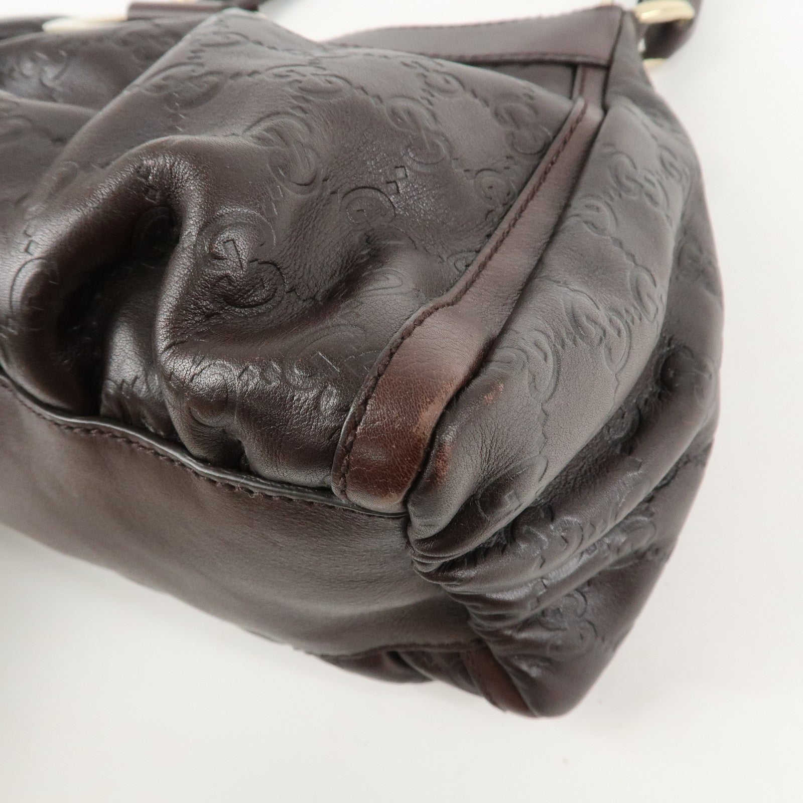 GUCCI Abbey Guccissima Leather Shoulder Bag Dark Brown 190525 Used