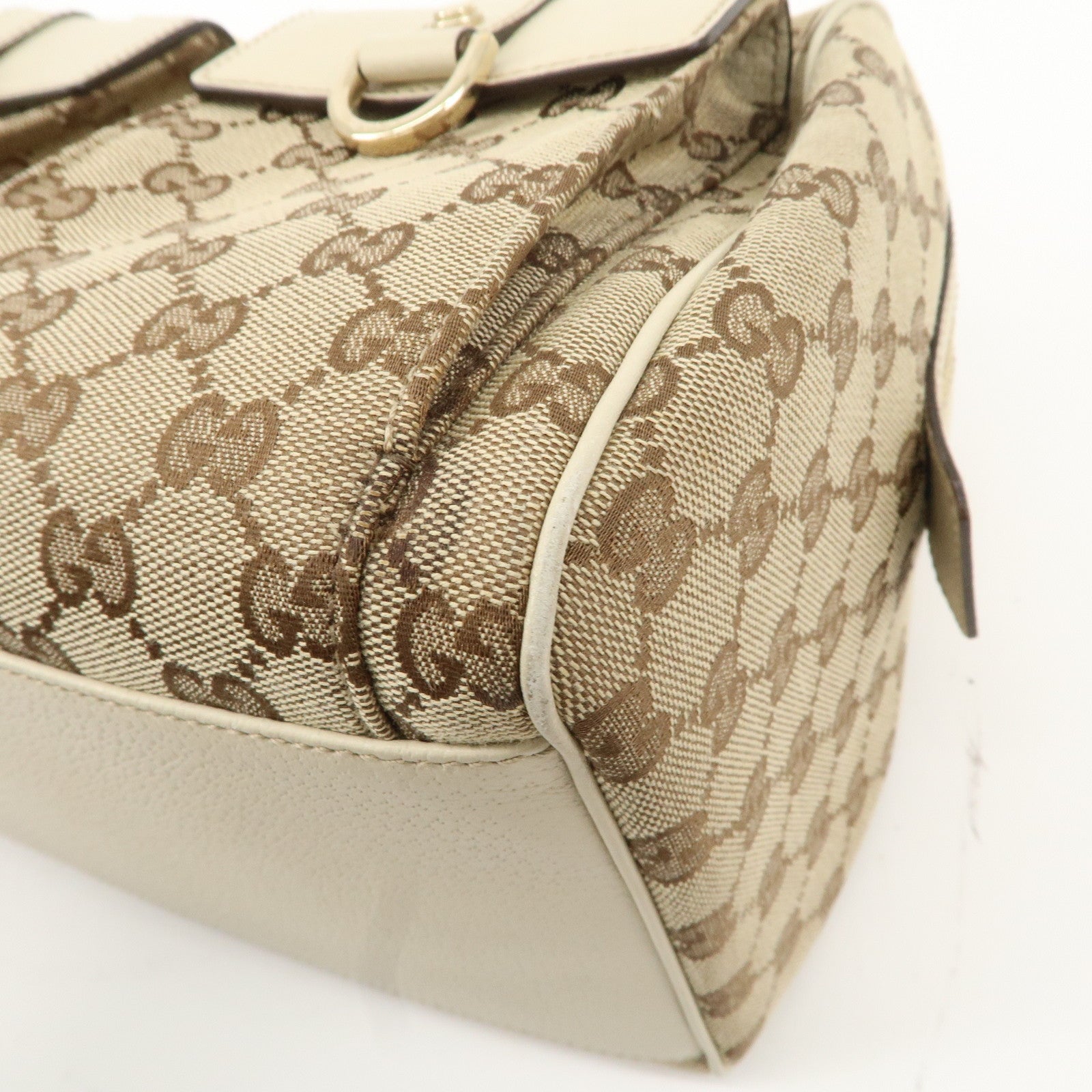GUCCI Abbey GG Canvas Leather Mini Boston Bag Beige Ivory 153026 Used