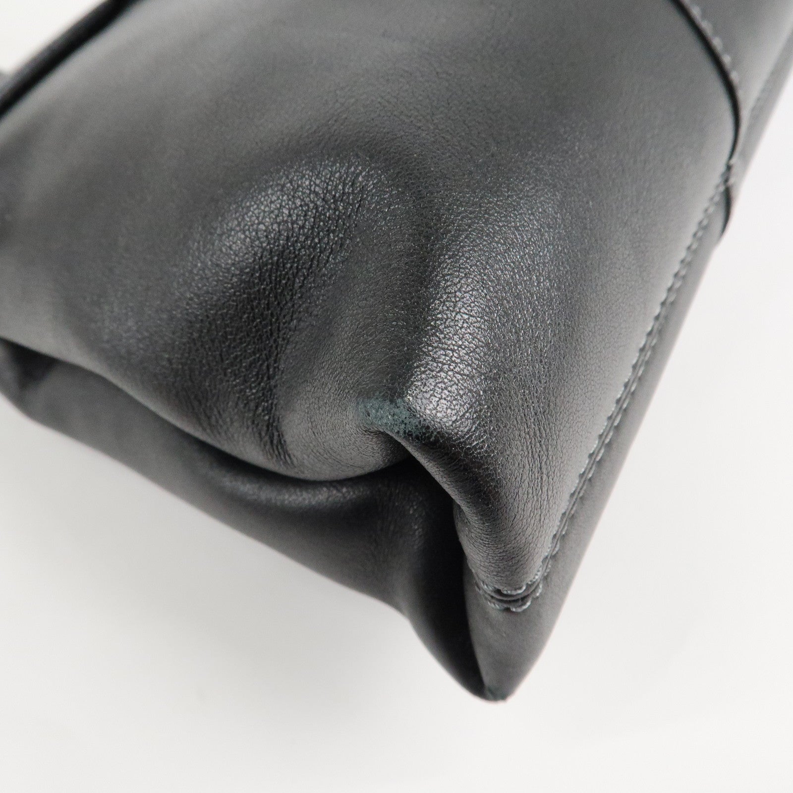 BVLGARI Leather Logo Shoulder Bag Hand Bag Black Silver HDW Used