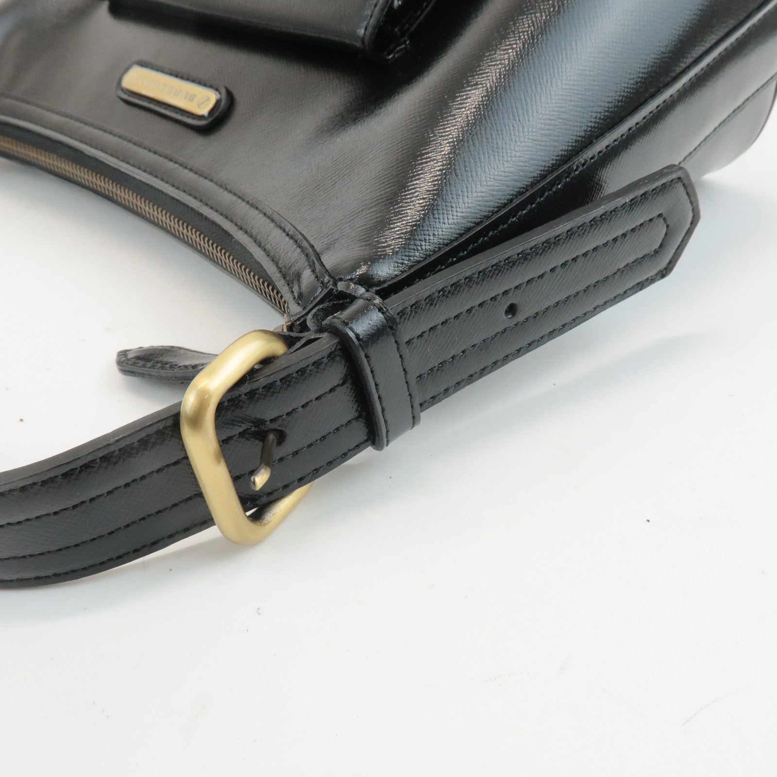 BURBERRY Leather Shoulder Bag Hand Bag Black Gold Hardware Used