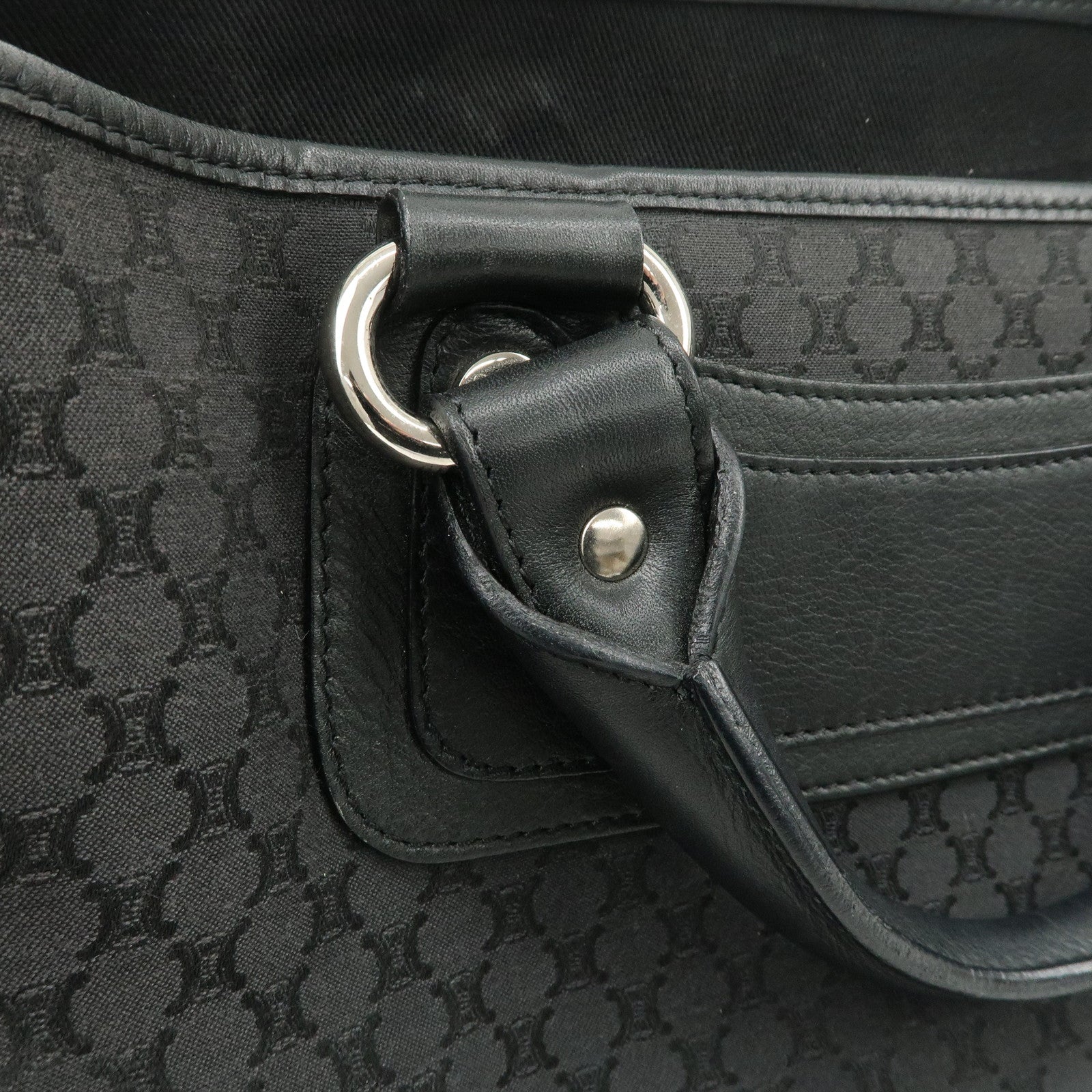 CELINE Macadam Canvas Leather Hand Bag Tote Bag Black CE00/23 Used