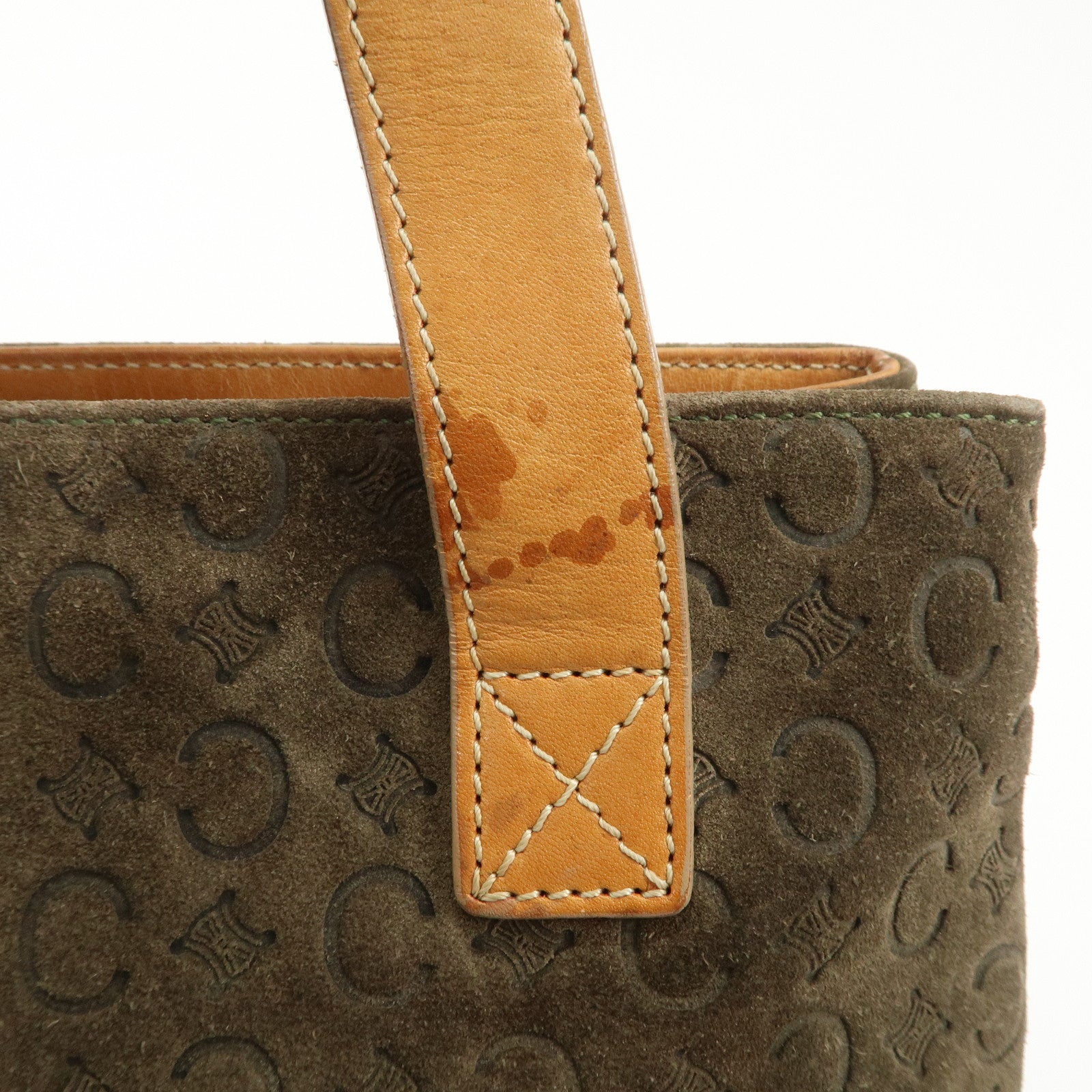 CELINE C Macadam Suede Leather Tote Bag Khaki Brown Used