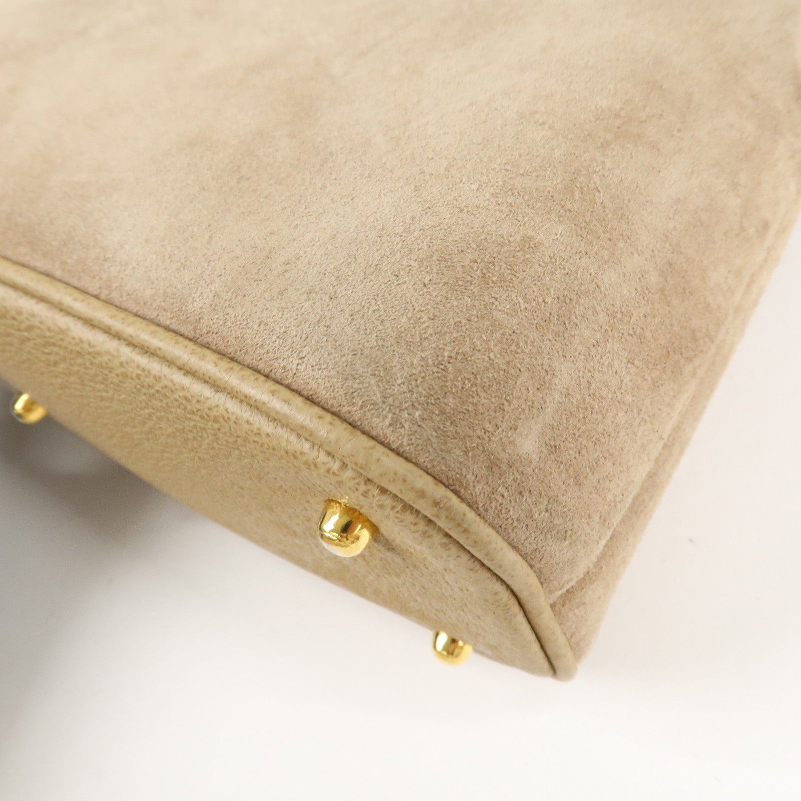 GUCCI Bamboo Suede Leather 2WAY Bag 000.2214.0290 Beige Used