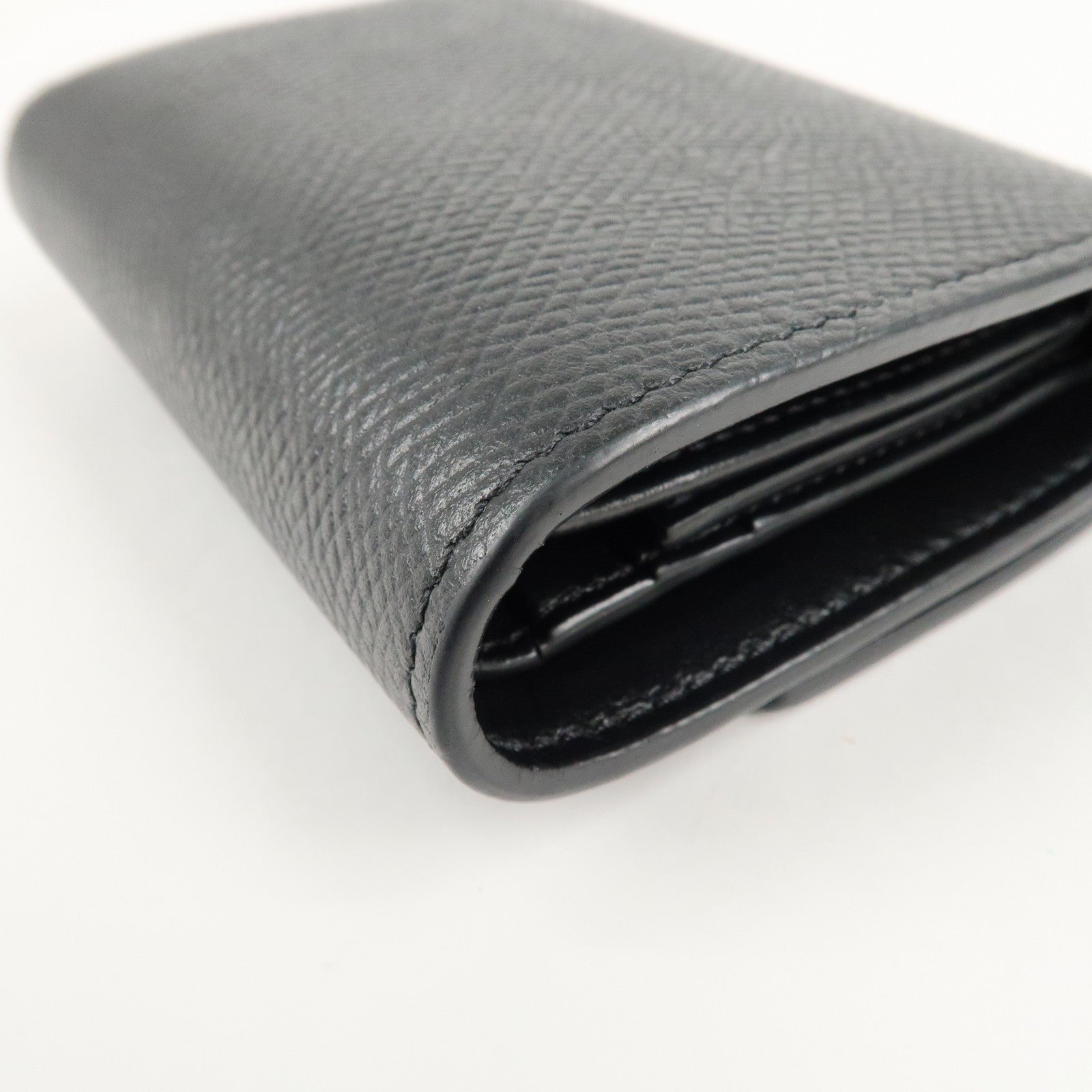 CELINE Logo Leather Small Tri-fold Wallet Black Used