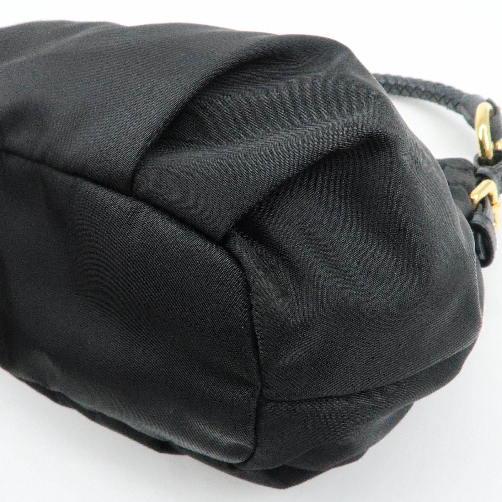 PRADA Nylon Leather Shoulder Bag Black Used