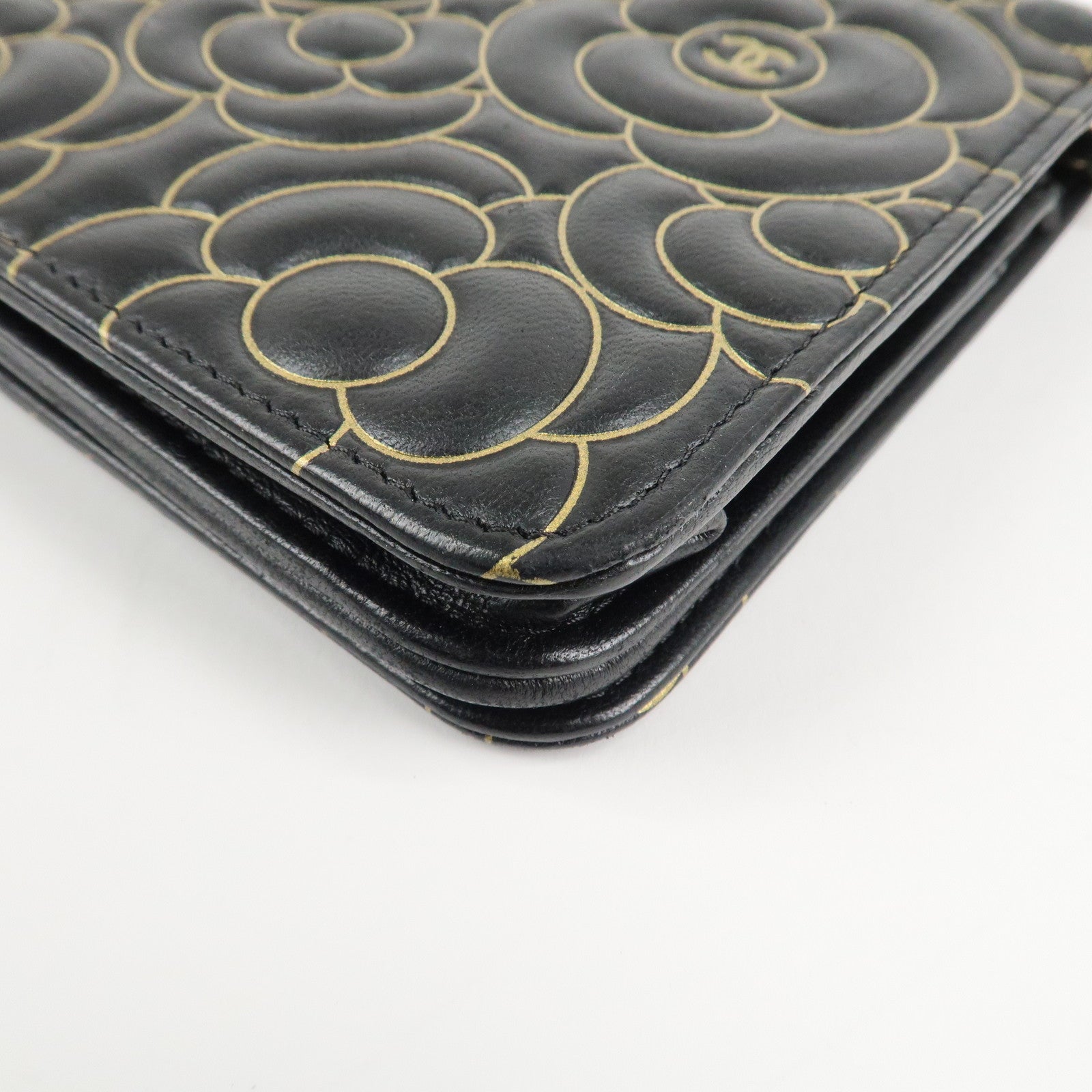 CHANEL Camellia Lamb Skin Chain Wallet Shoulder Bag A82336 Used