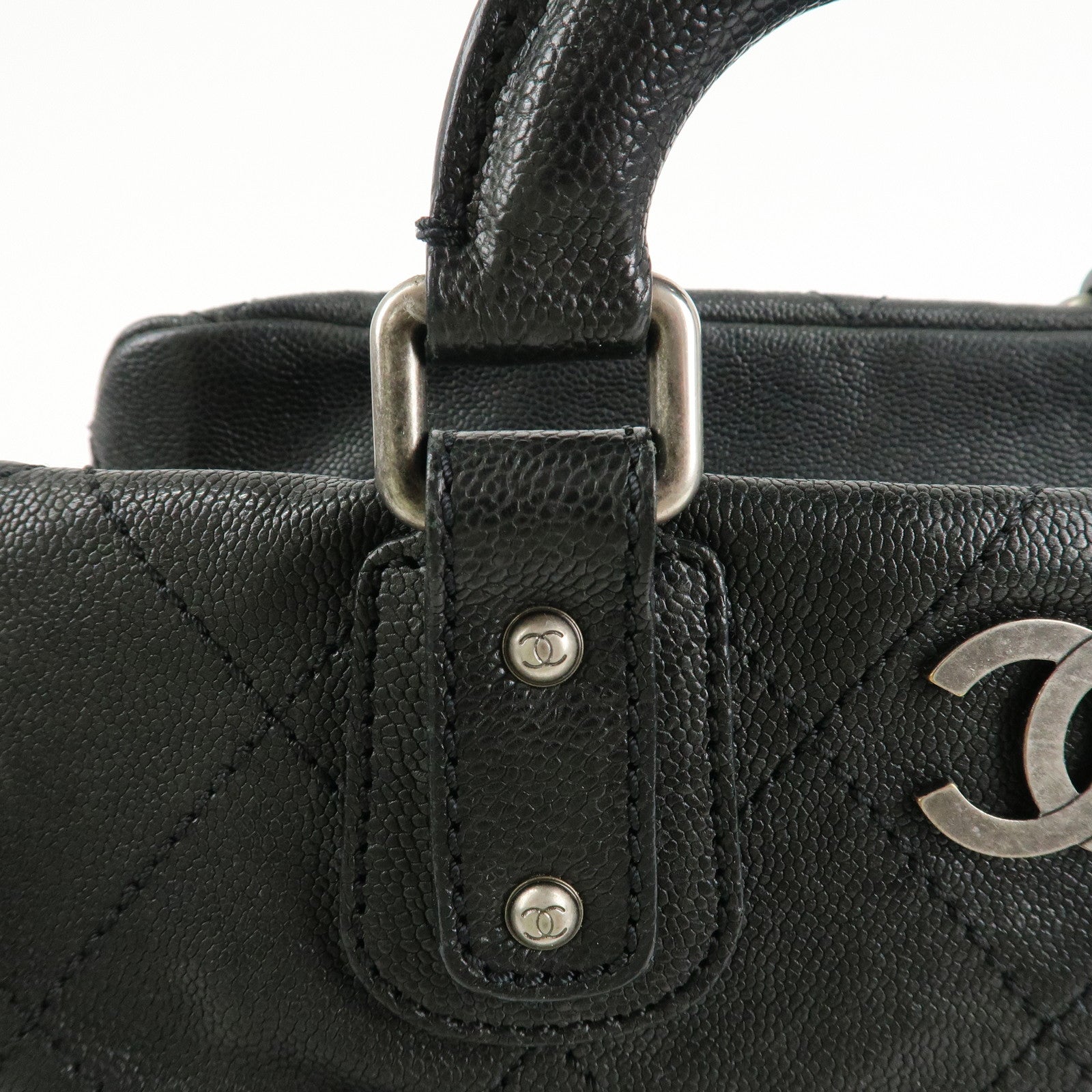 CHANEL Matelasse Caviar Skin Boston Bag Hand Bag Black A33046 Used