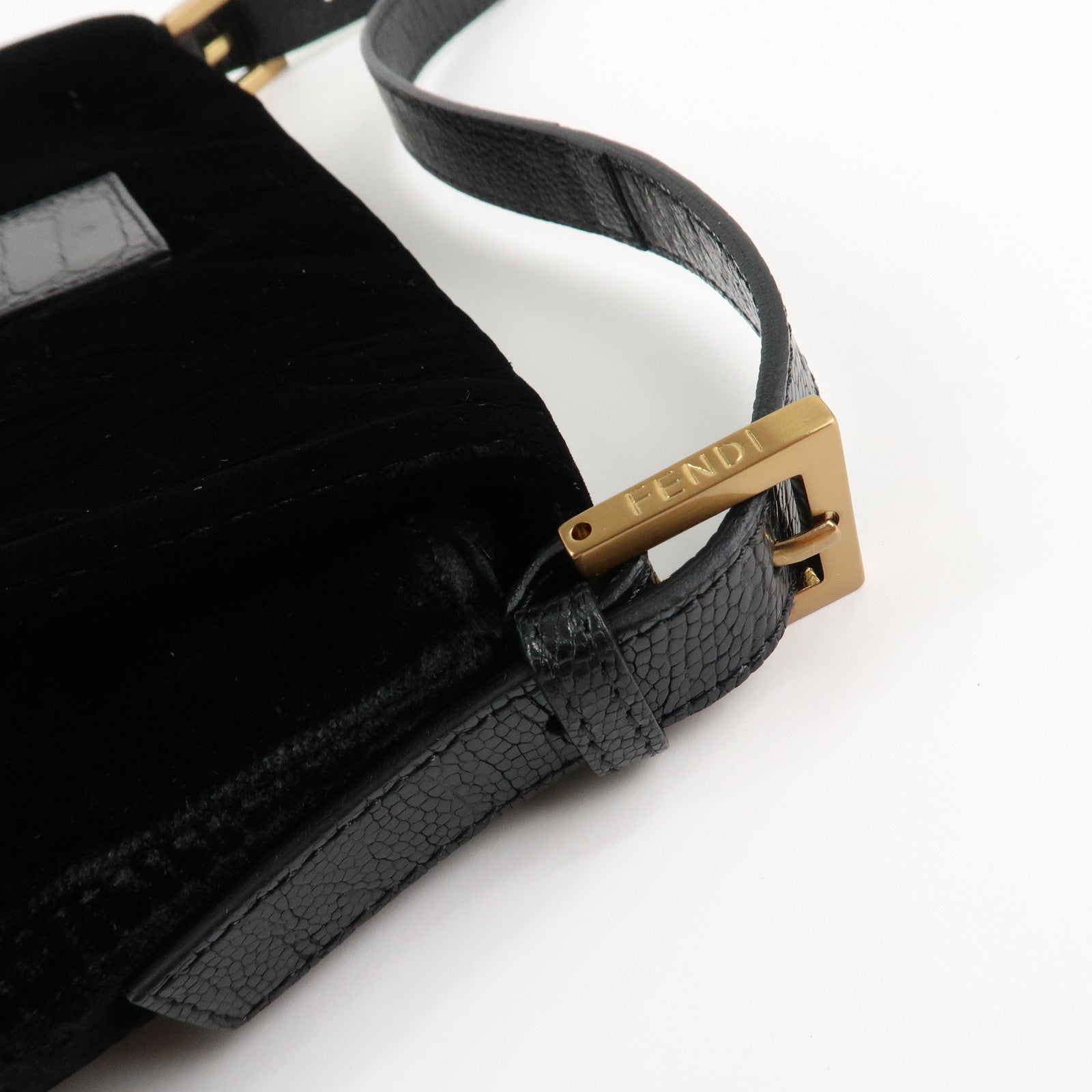 FENDI Mamma Baguette Polyester Leather Shoulder Bag Black 8BR000 Used