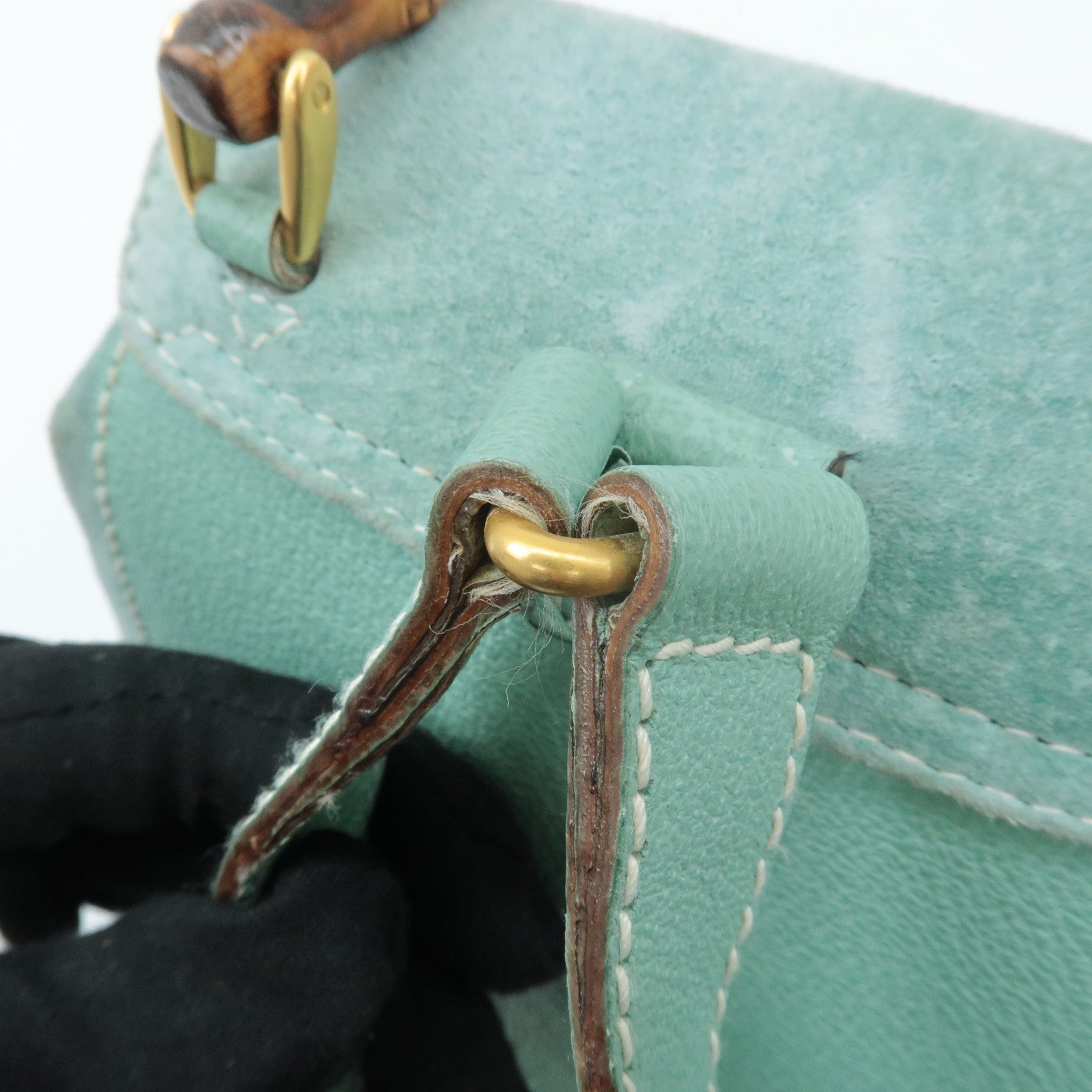 GUCCI Bamboo Suede Leather Mini Back Pack Green 003.2058.0030 Used