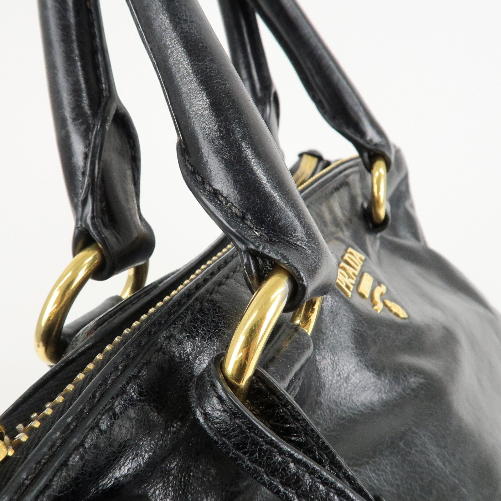 PRADA Leather 2Way Hand Bag Shoulder Bag Black BN2324 Used