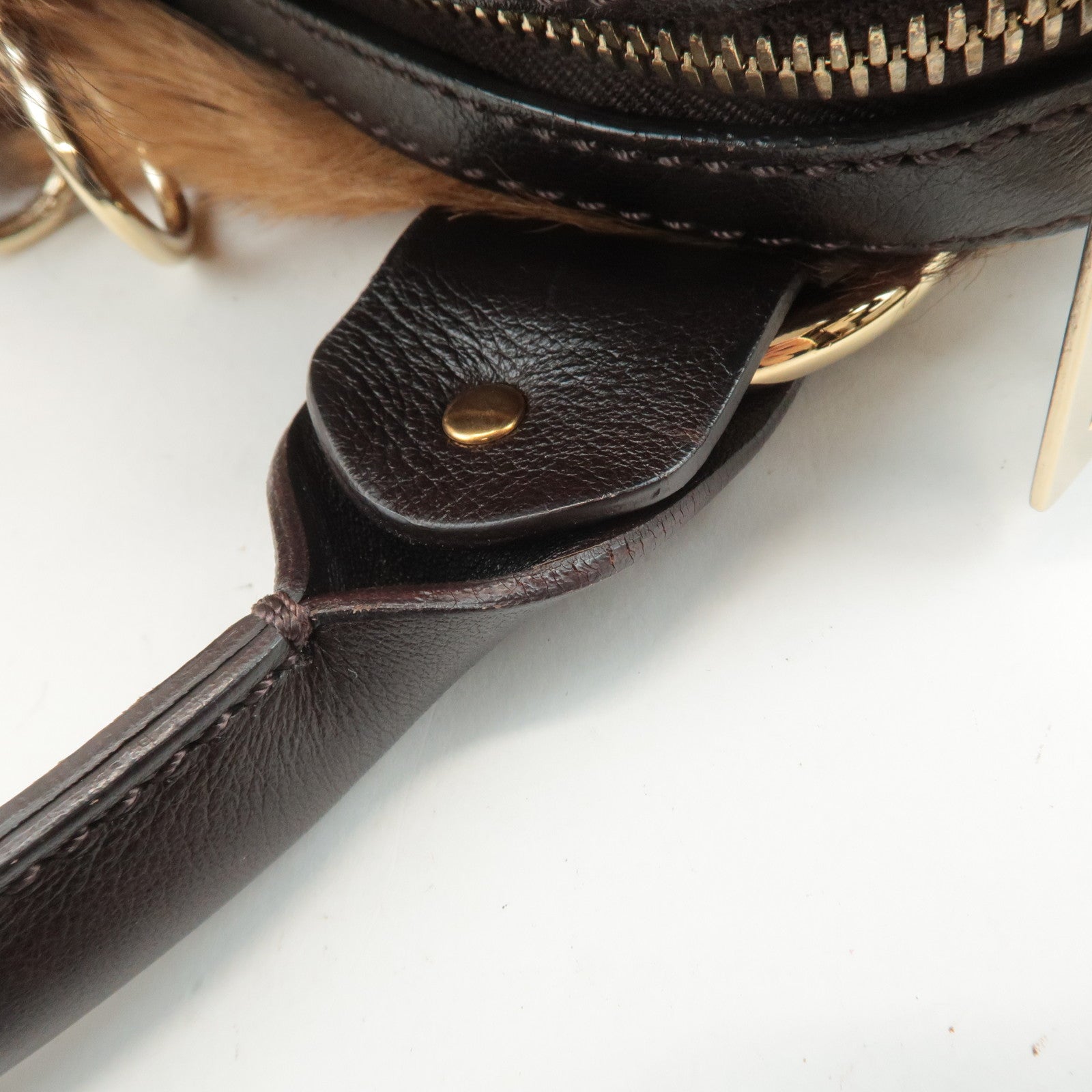FENDI Unborn Calf Leather Hand Bag Shoulder Bag Brown 8BR286 Used