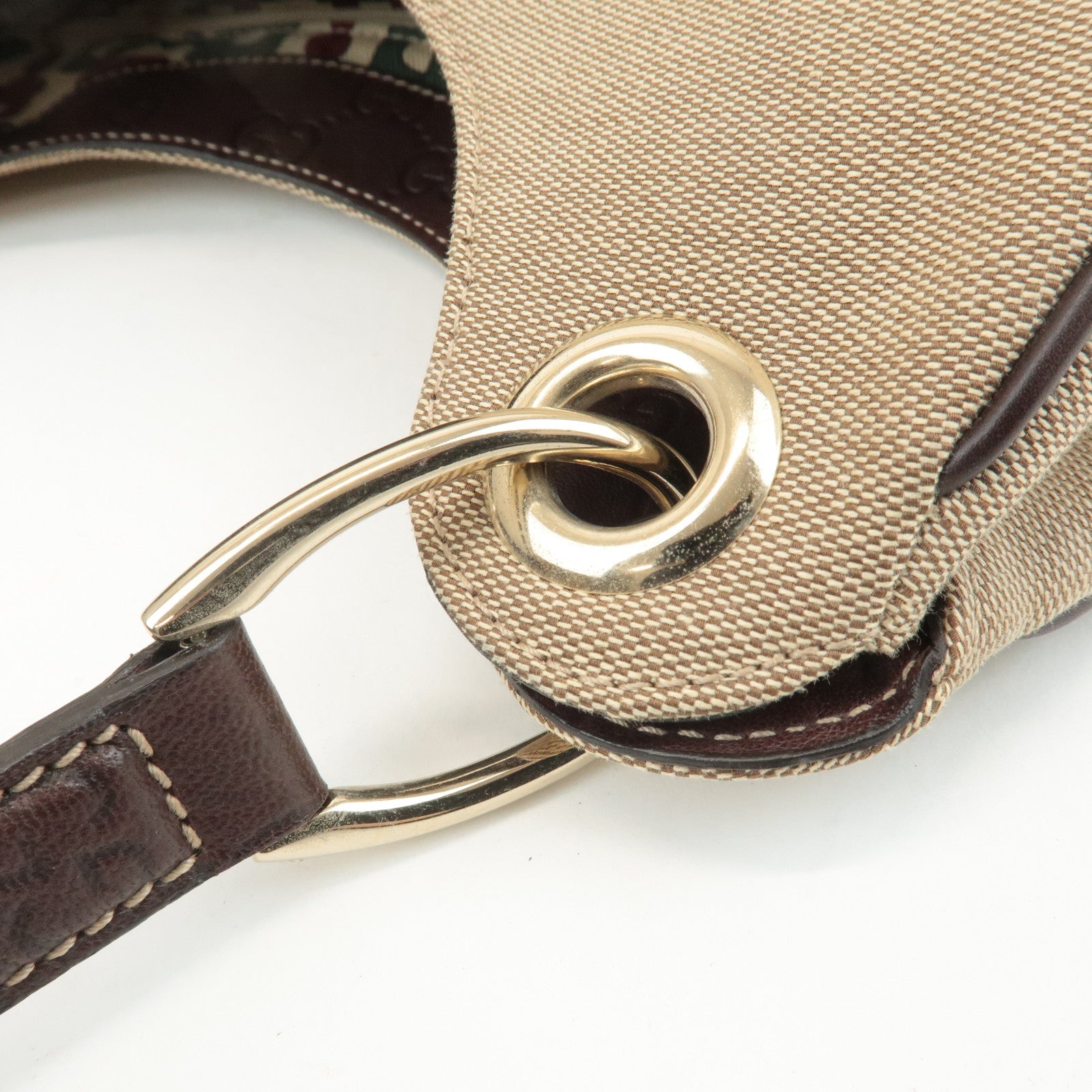 GUCCI Canvas Leather Shoulder Bag Beige Brown 257268 Used