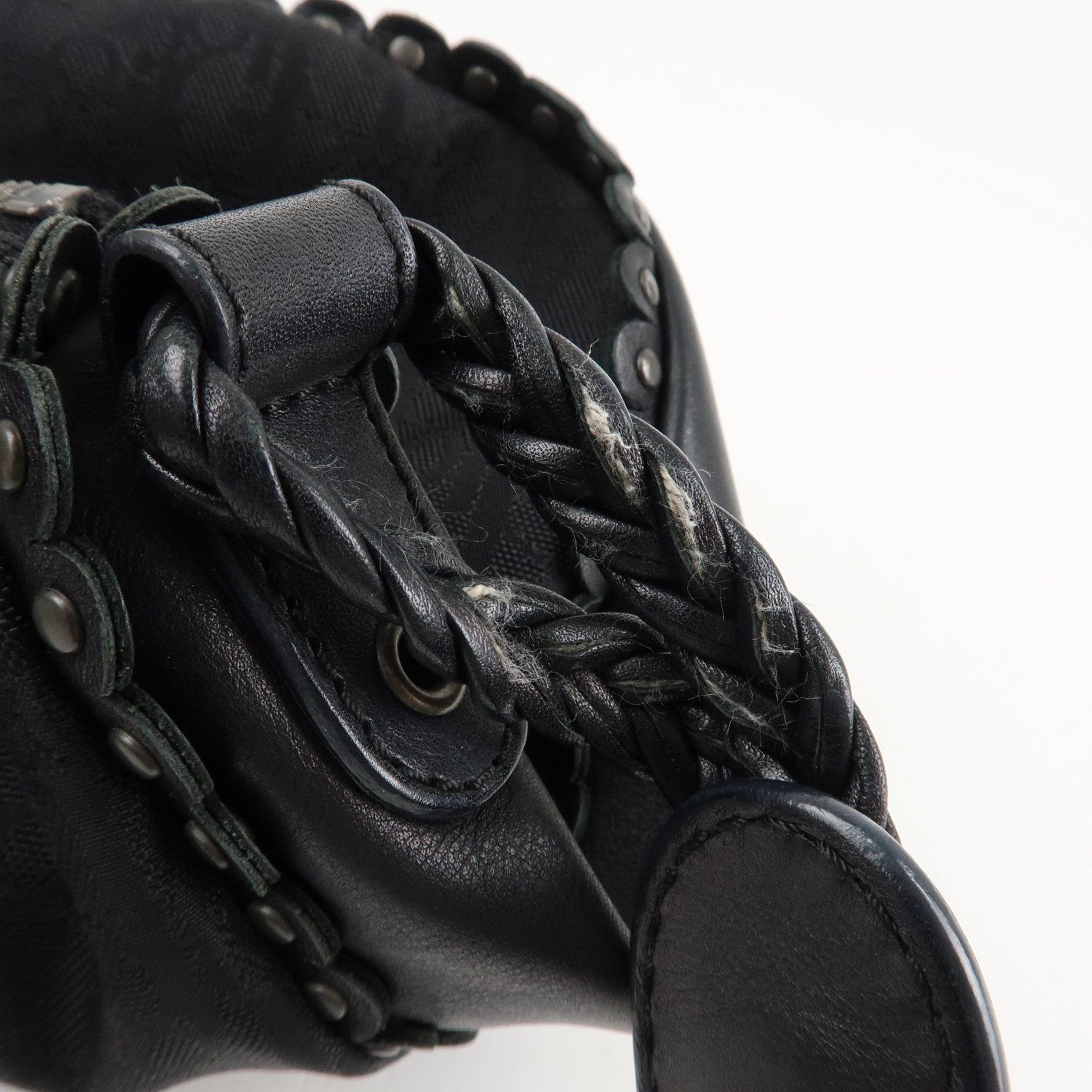 BVLGARI Logo Mania Canvas Leather Tote Bag Shoulder Bag Black Used