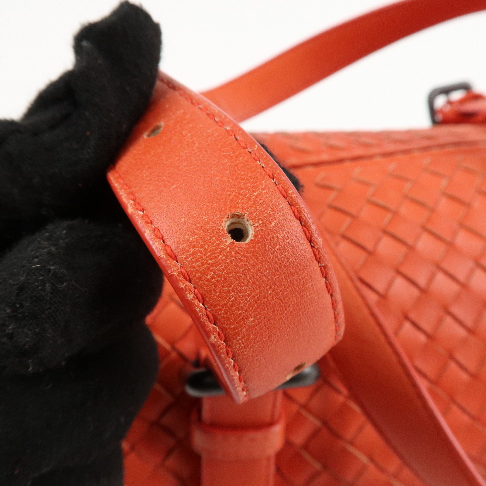 BOTTEGA VENETA Intrecciato Leather Boston Montaigne Bag Orange Used