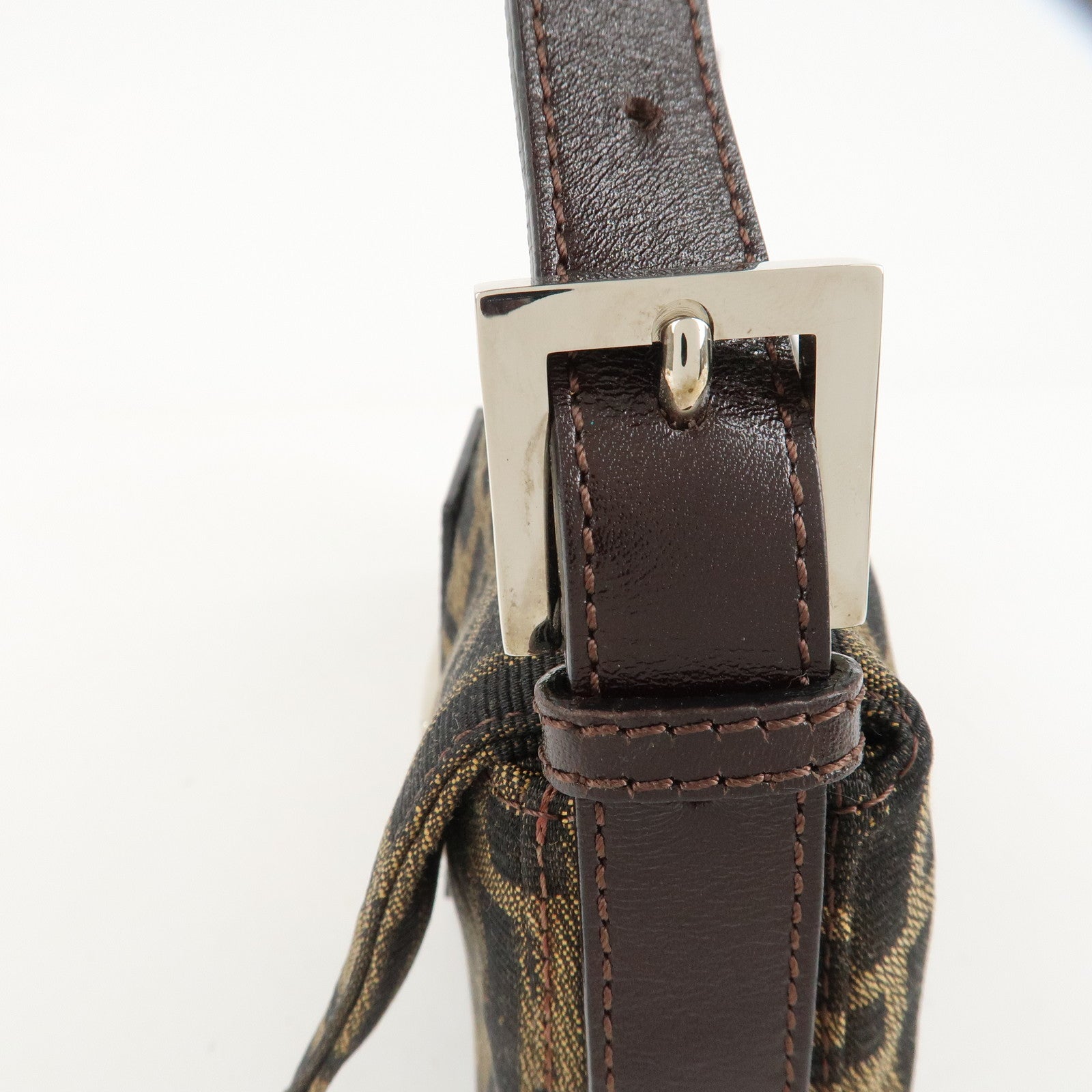 FENDI Mamma Baguette Zucca Canvas Shoulder Bag Brown Black 26424 Used