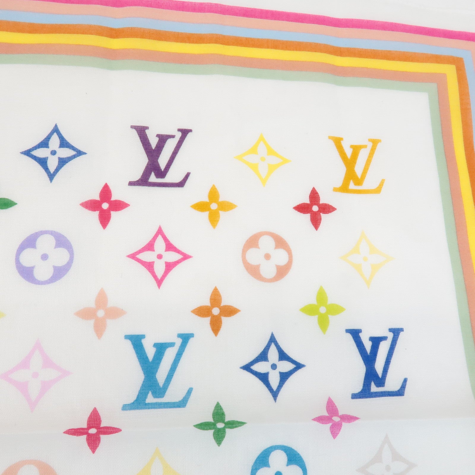 Louis Vuitton Monogram Multicolor Cotton Scarf Blanc M71911 Used