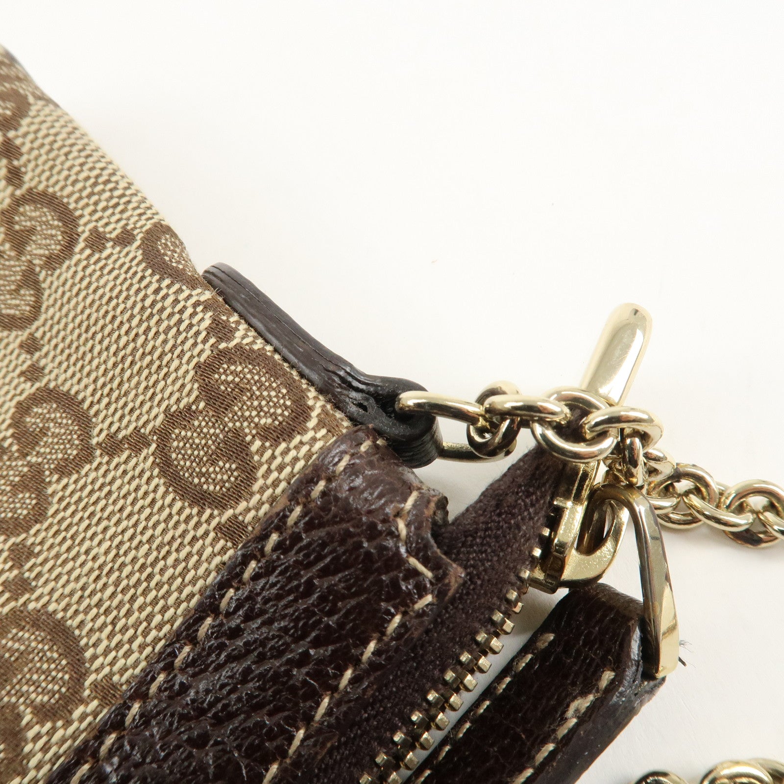 GUCCI GG Canvas Leather Chain Hand Bag 170050 205027 Brown Used