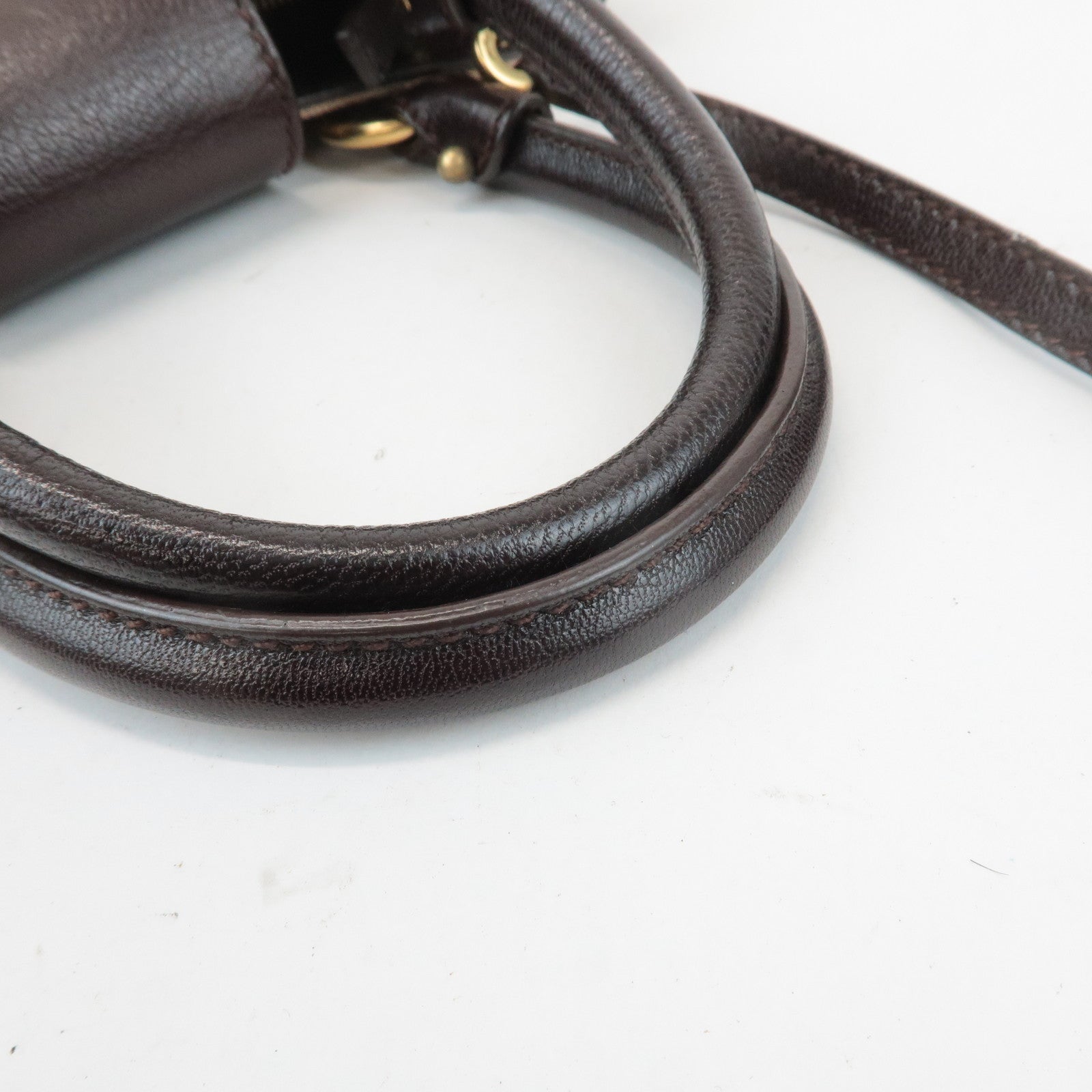 Ferragamo Gancini Canvas Leather 2Way Bag Beige Dark Brown Used