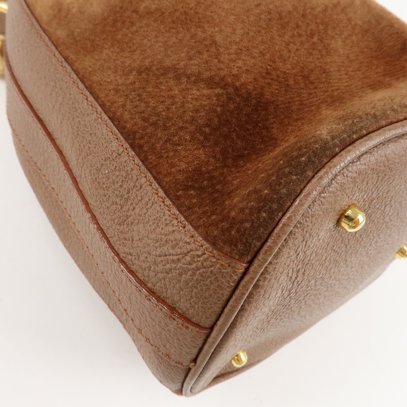 GUCCI Bamboo Suede Leather 2WAY Bag Brown 001.375.4165 Used