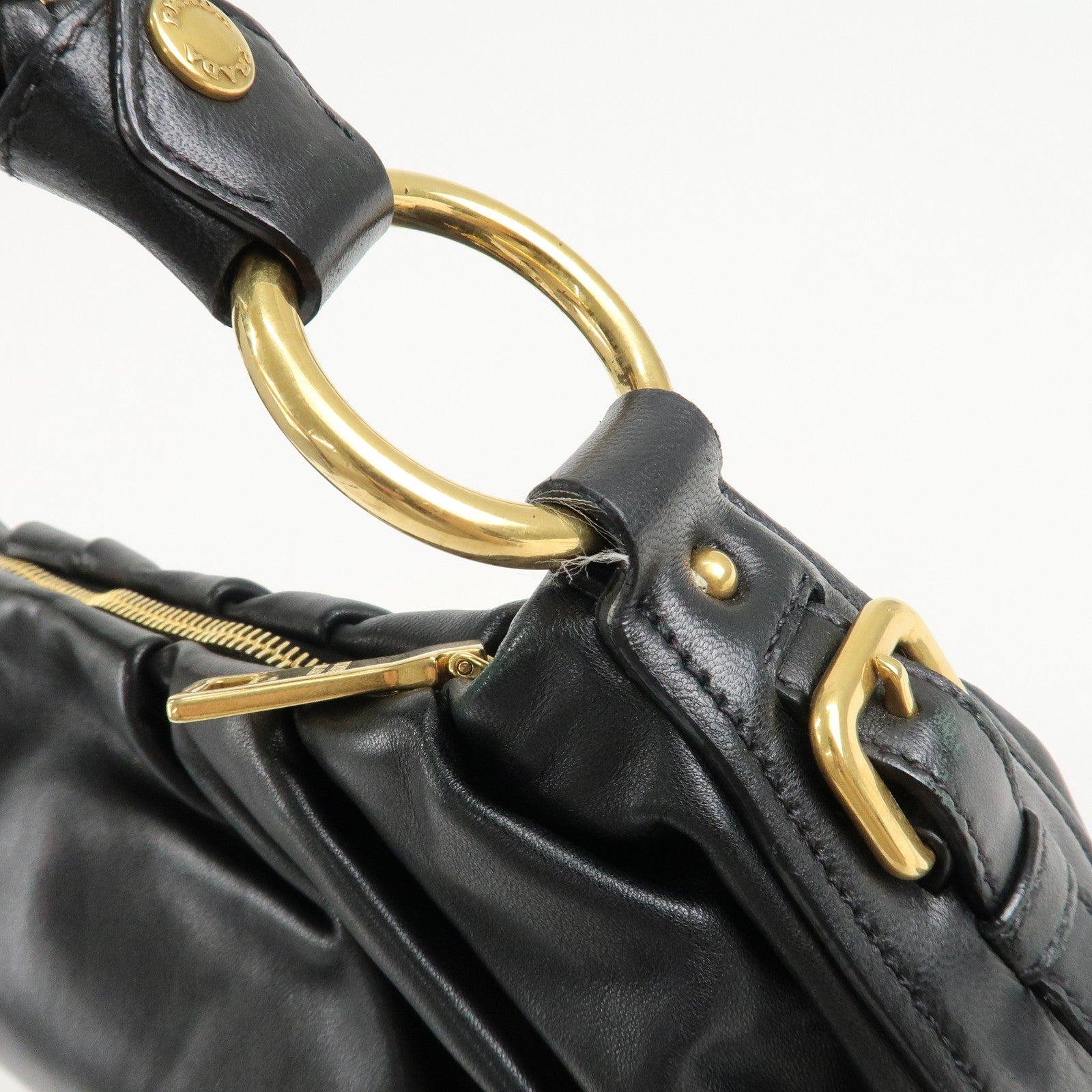 PRADA Leather Chain One-Shoulder Bag Black Gold Hardware Used