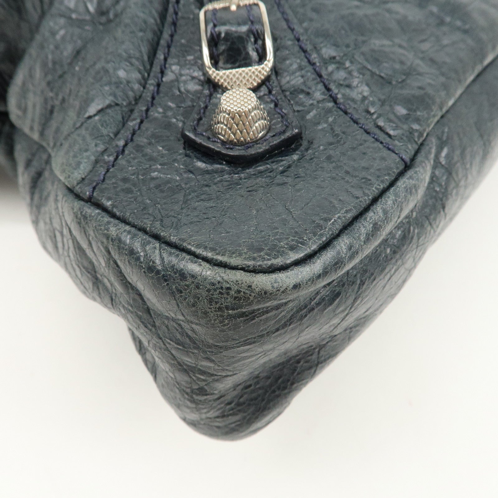 BALENCIAGA The Giant Town Leather 2Way Hand Bag Navy 285434 Used