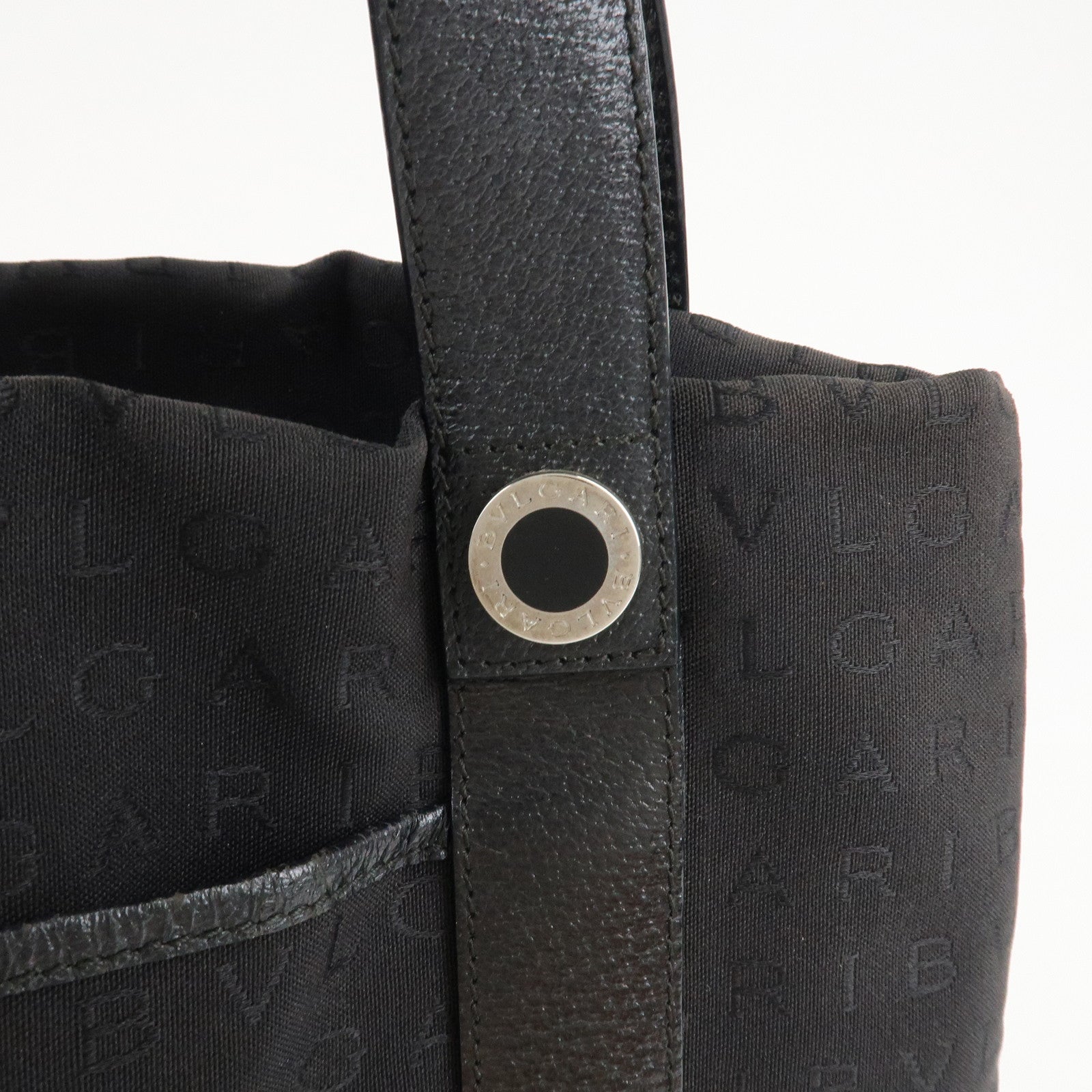 BVLGARI Lettere Logo Mania Nylon Leather Tote Bag Black Used