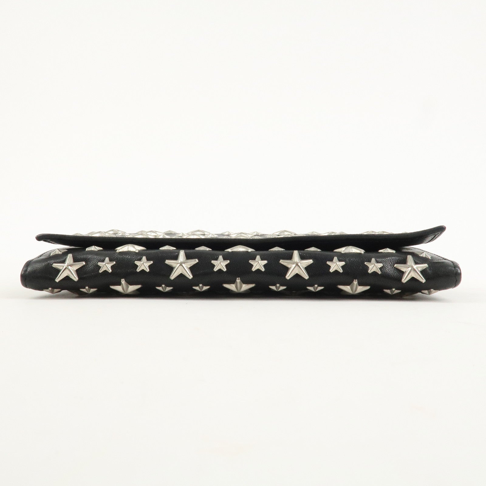 JIMMY CHOO Leather Studs Chain Wallet Shoulder Bag Black Used