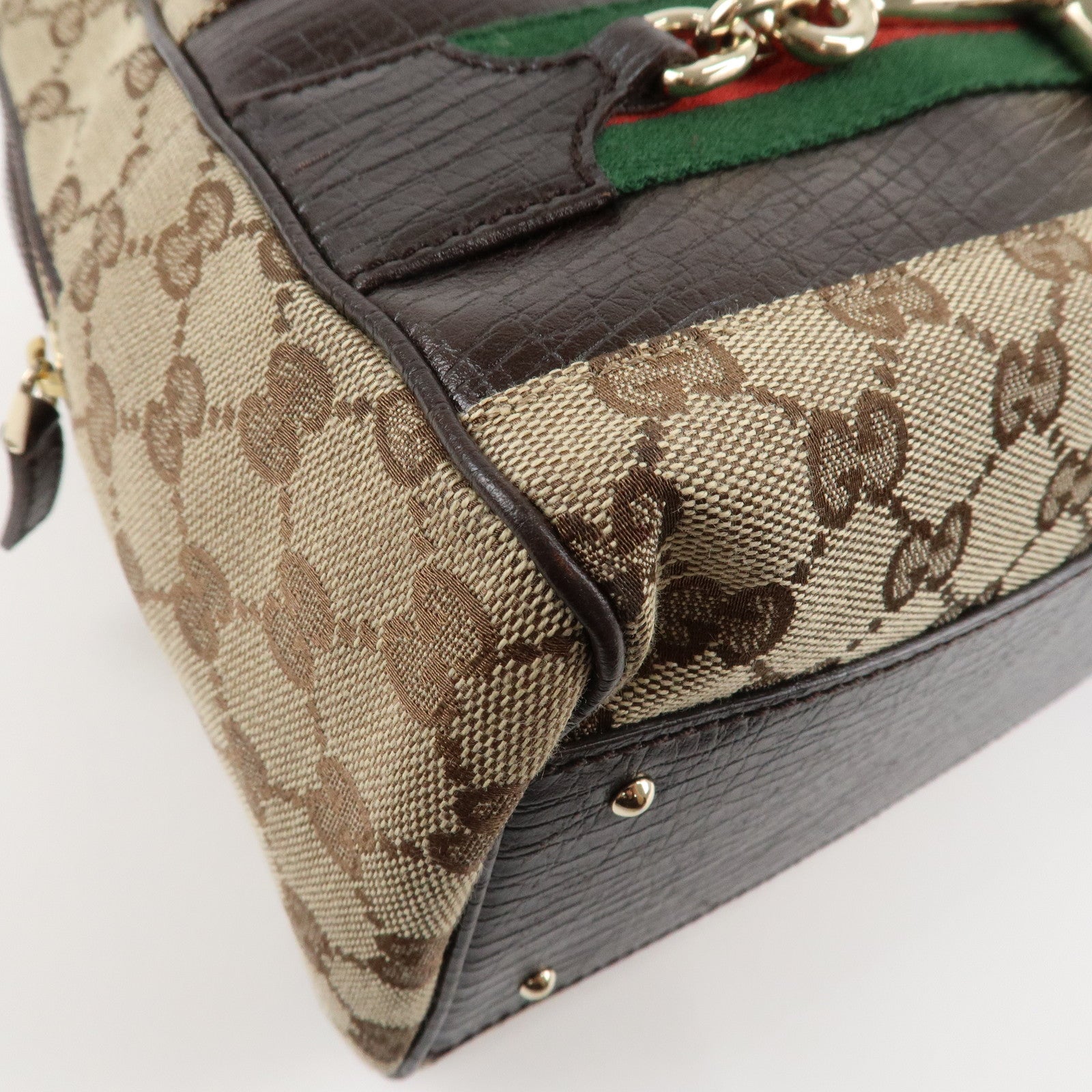 GUCCI Horsebit Sherry GG Canvas Leather Shoulder Bag Beige Brown 141503 Used