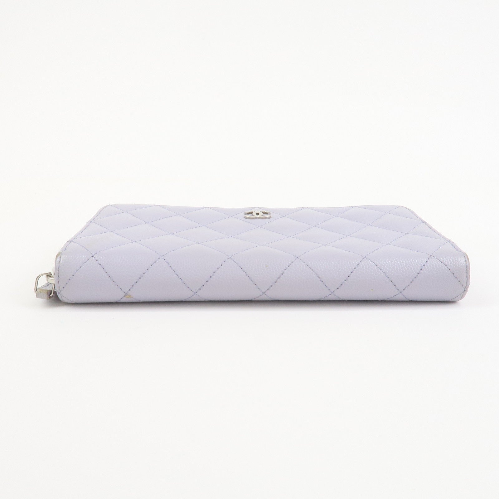CHANEL Matelasse Caviarskin Round Zippy Wallet Lavender AP0242