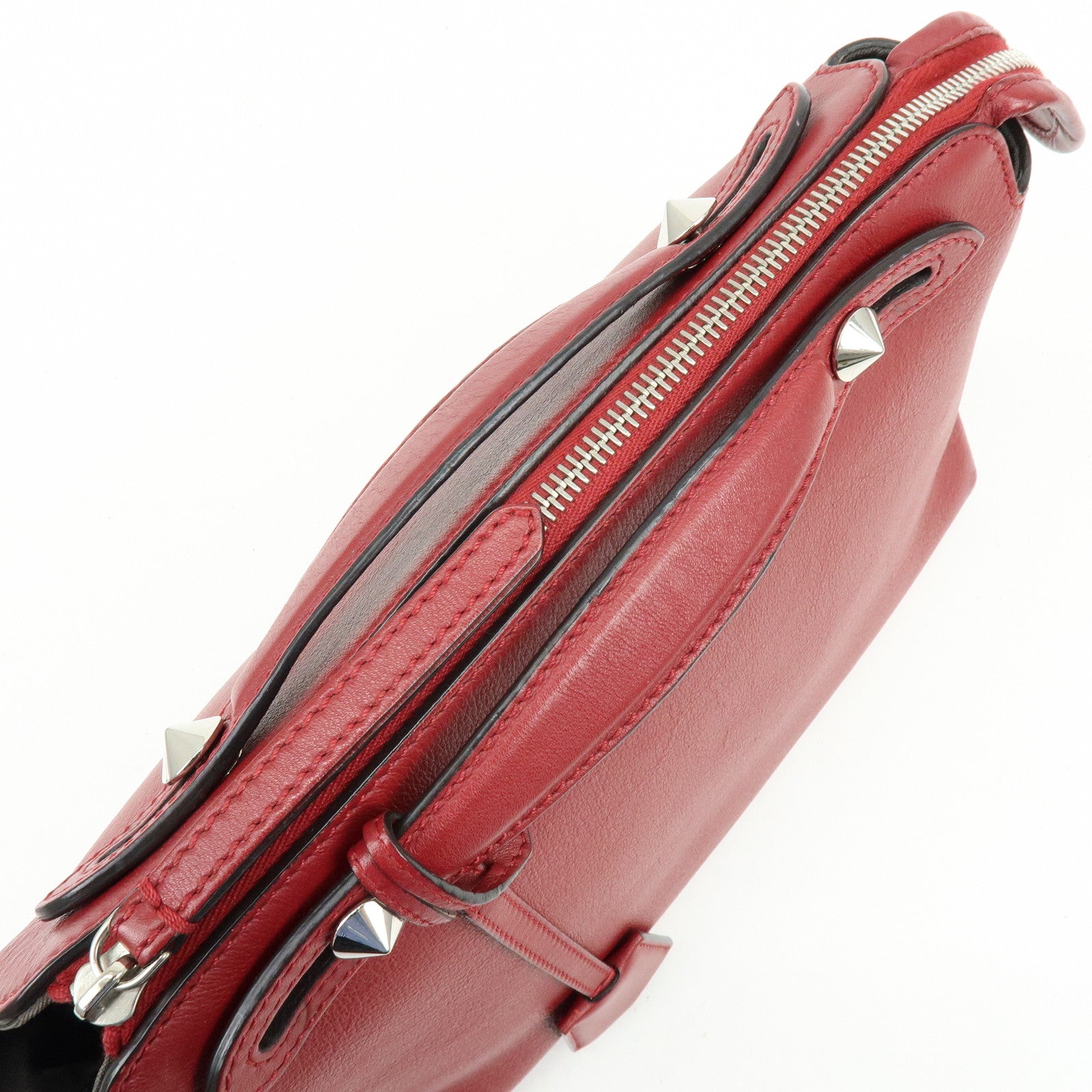 FENDI By The Way Leather 2Way Bag Hand Bag Shoulder Bag Red 8BL124