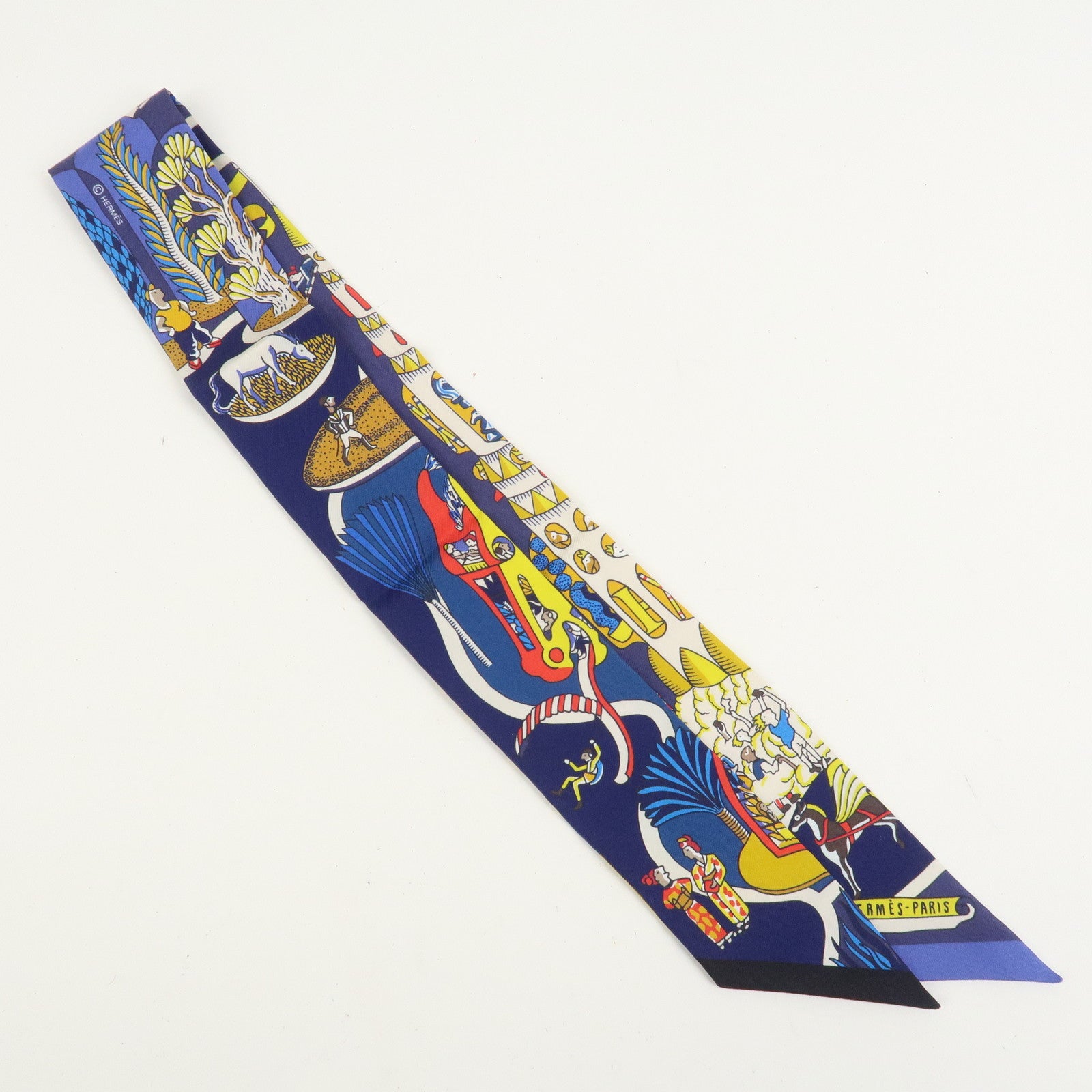 HERMES Twilly Silk 100% Scarf Exposition Universelle Multicolor