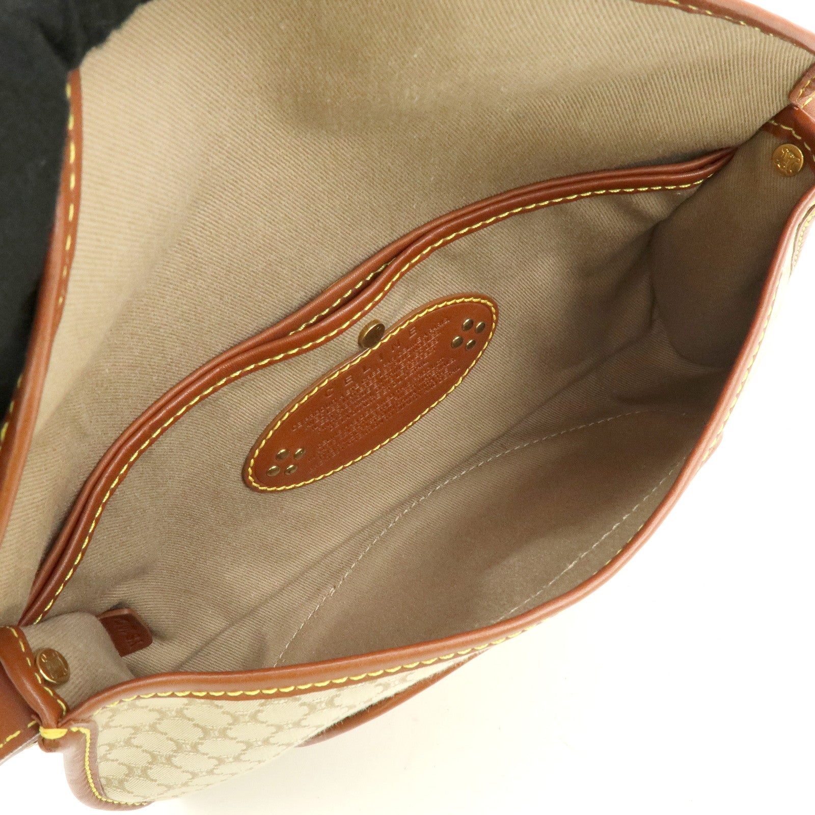 CELINE Macadam Canvas Leather Hand Bag Shoulder Bag Beige Brown