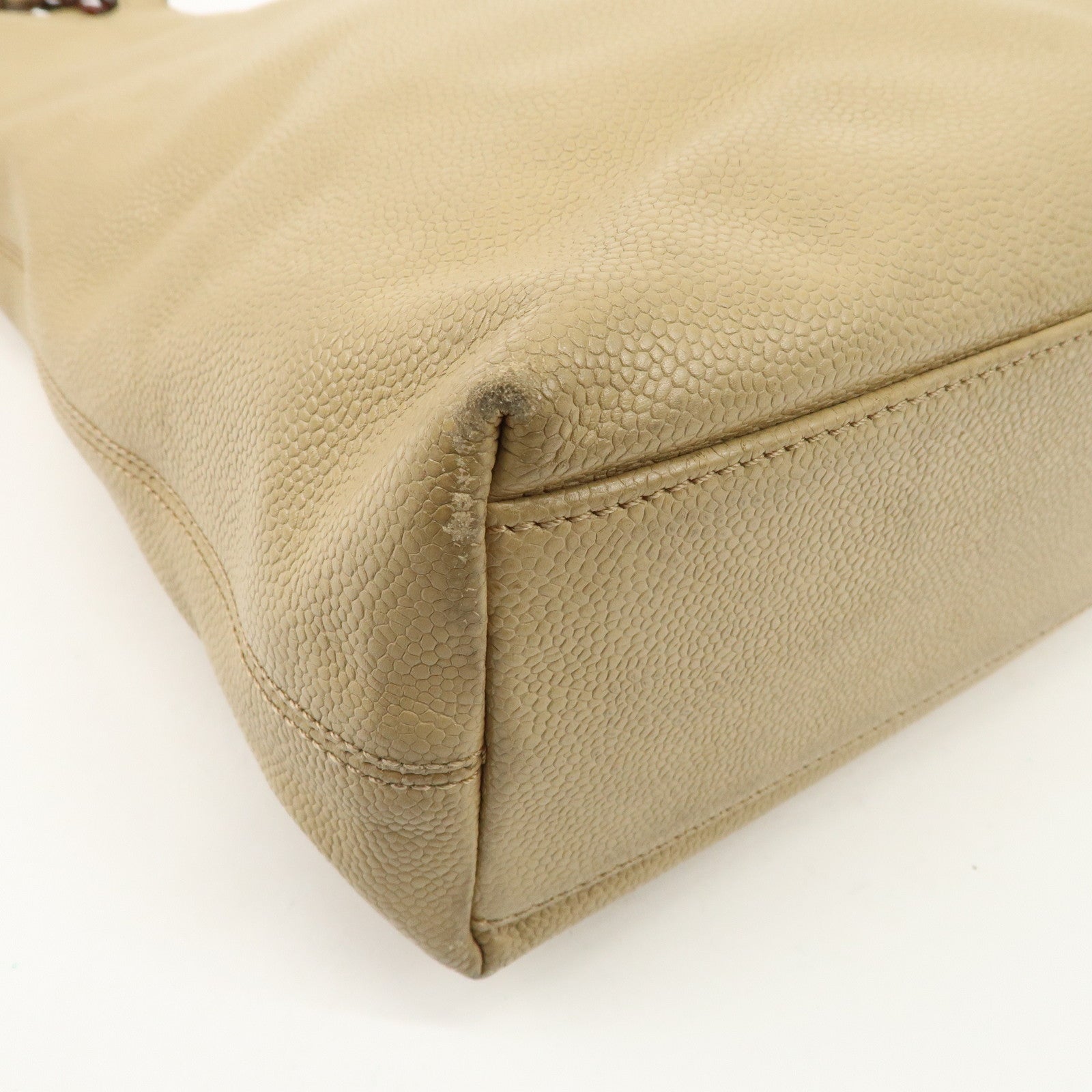 CHANEL COCO Mark Leather Chain Shoulder Bag Hand Bag Beige Used