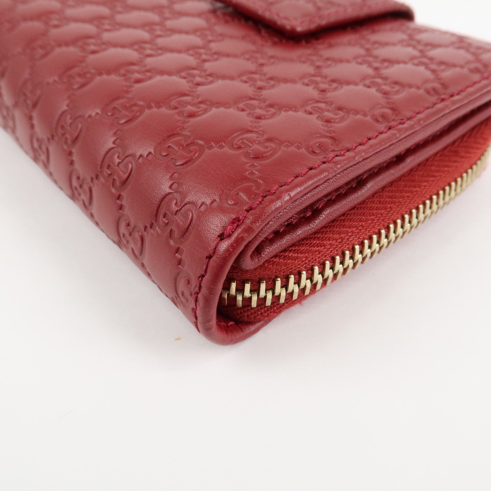 GUCCI Micro Guccissima Leather Bi-Fold Compact Wallet Red 449395 Used