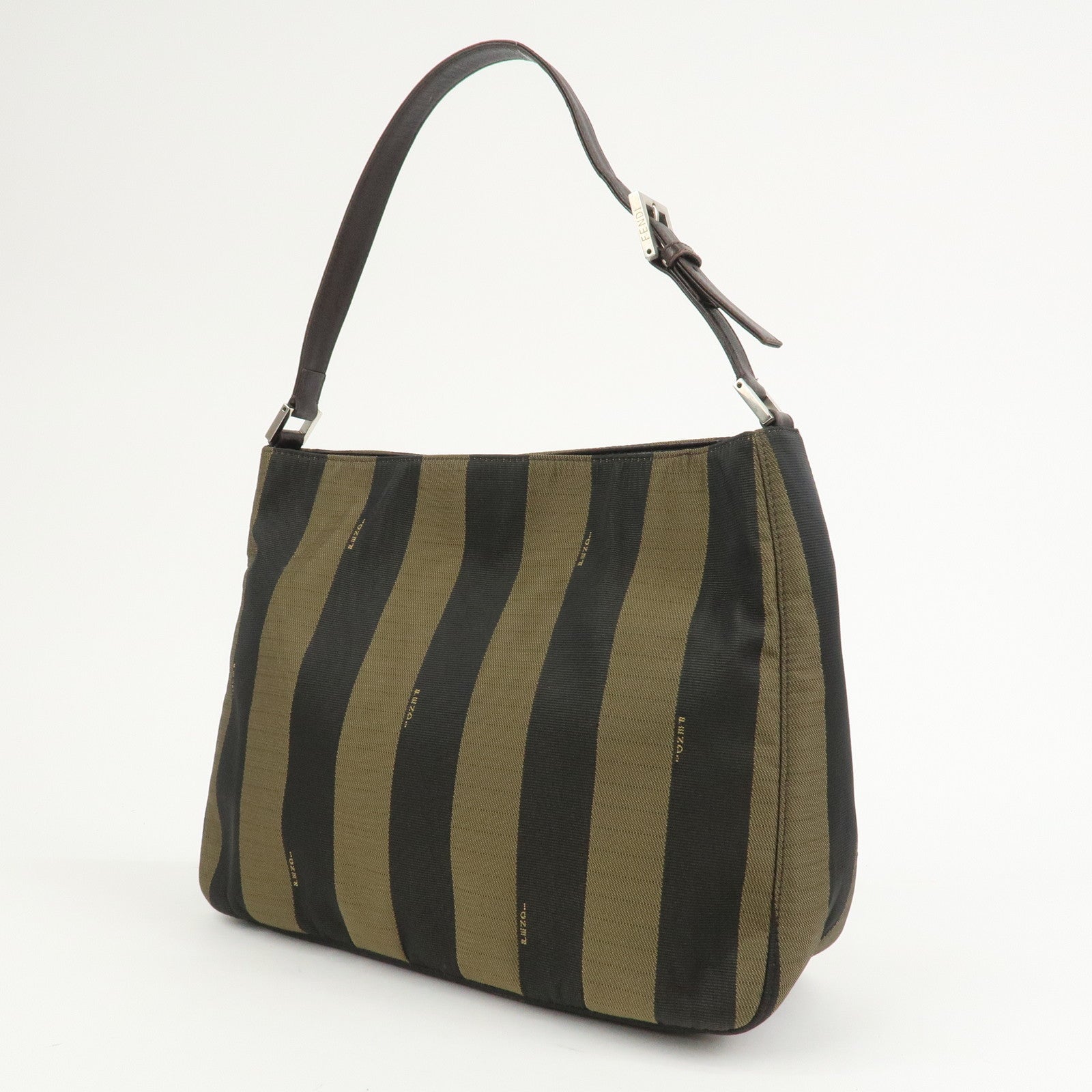 FENDI Pequin Logo Canvas Leather Shoulder Bag Hand Bag Brown 26652