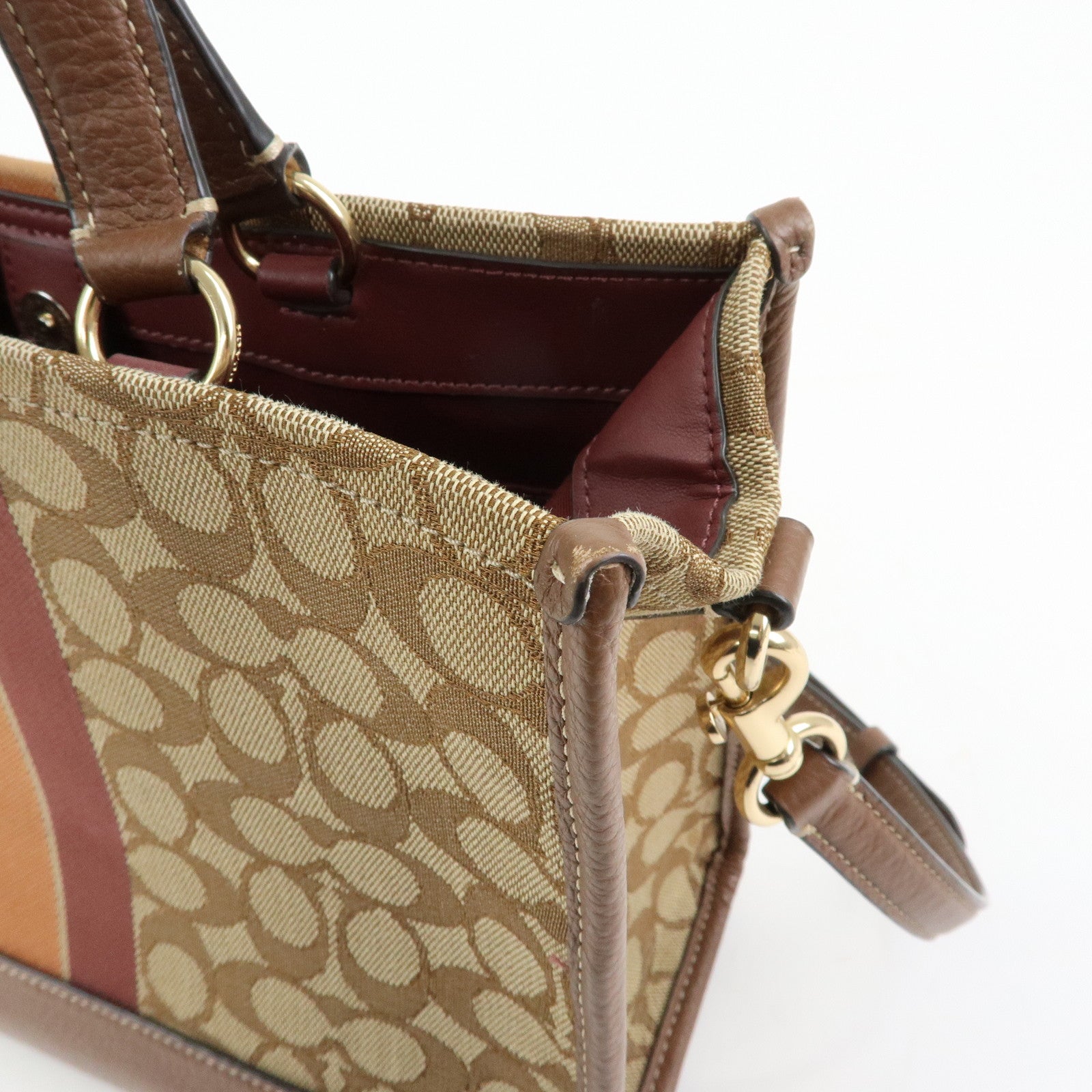 COACH Signature 2Way Canvas Leather Shoulder Bag Hand Bag Beige