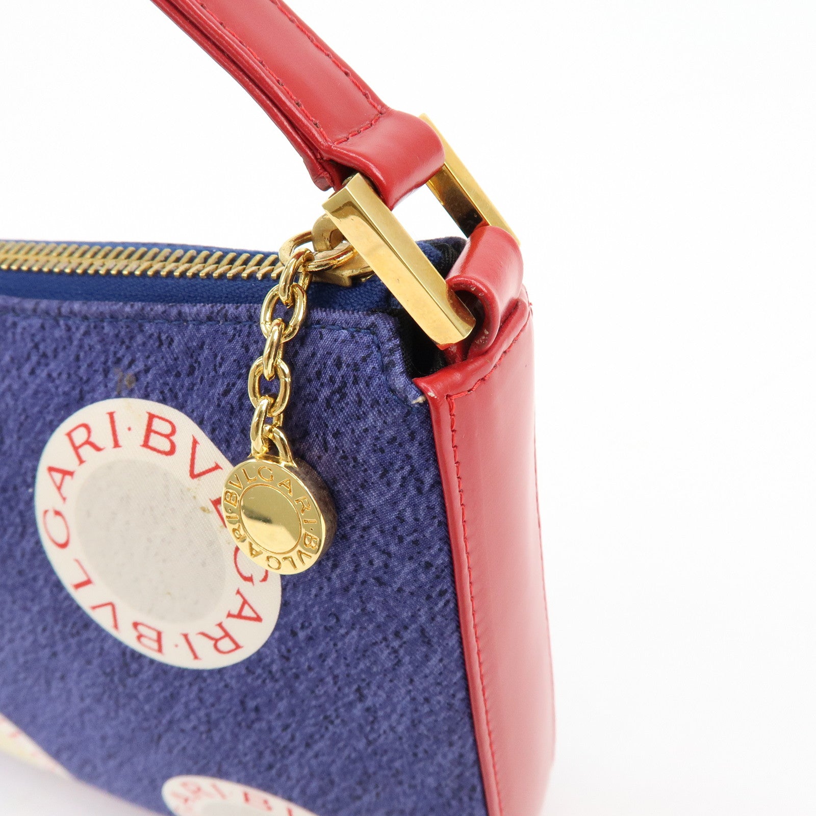 BVLGARI B-zero1 Canvas Leather Shoulder Bag Hand Bag Navy Red
