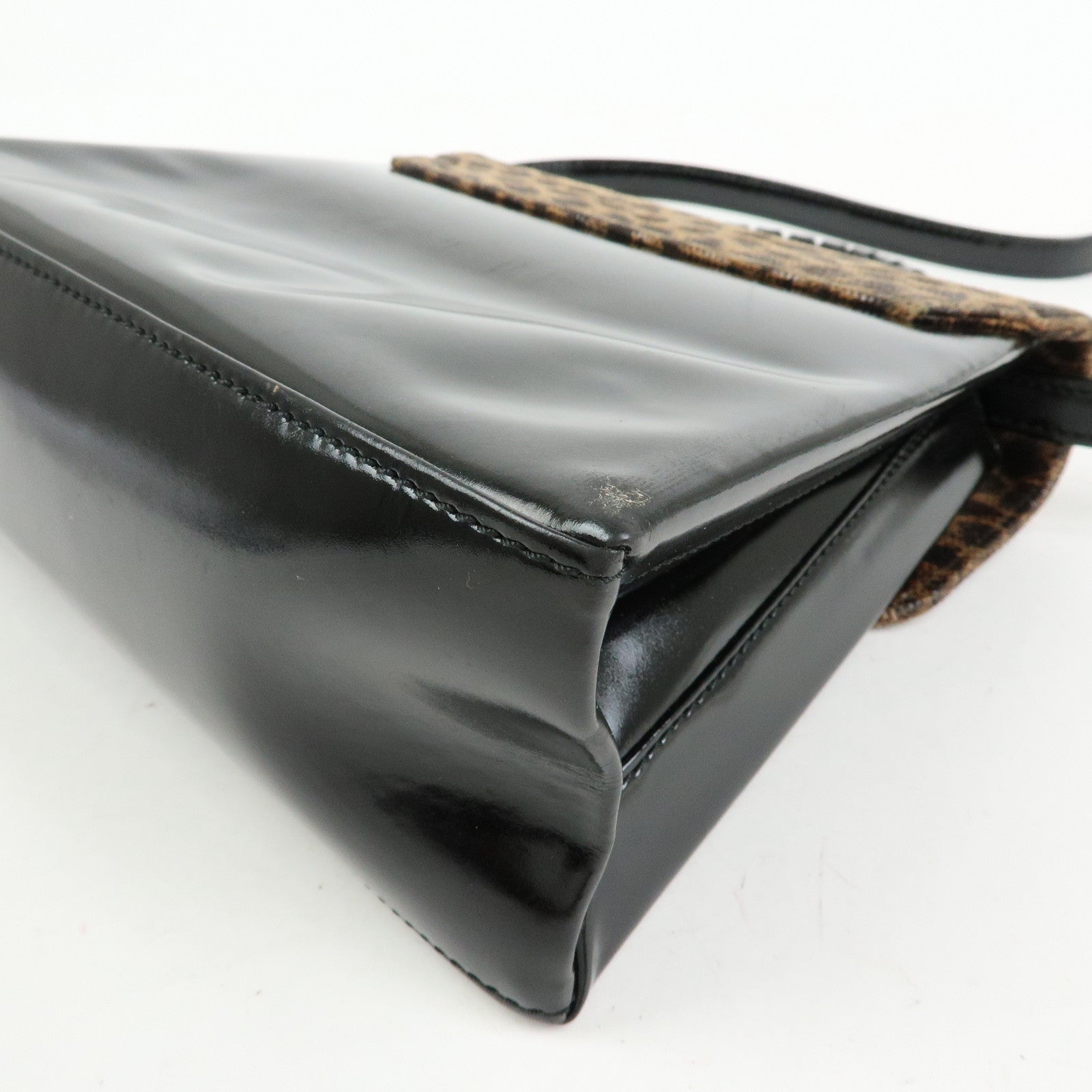 LOEWE Velazquez Patent Leather 2Way Hand Shoulder Bag Leopard Black