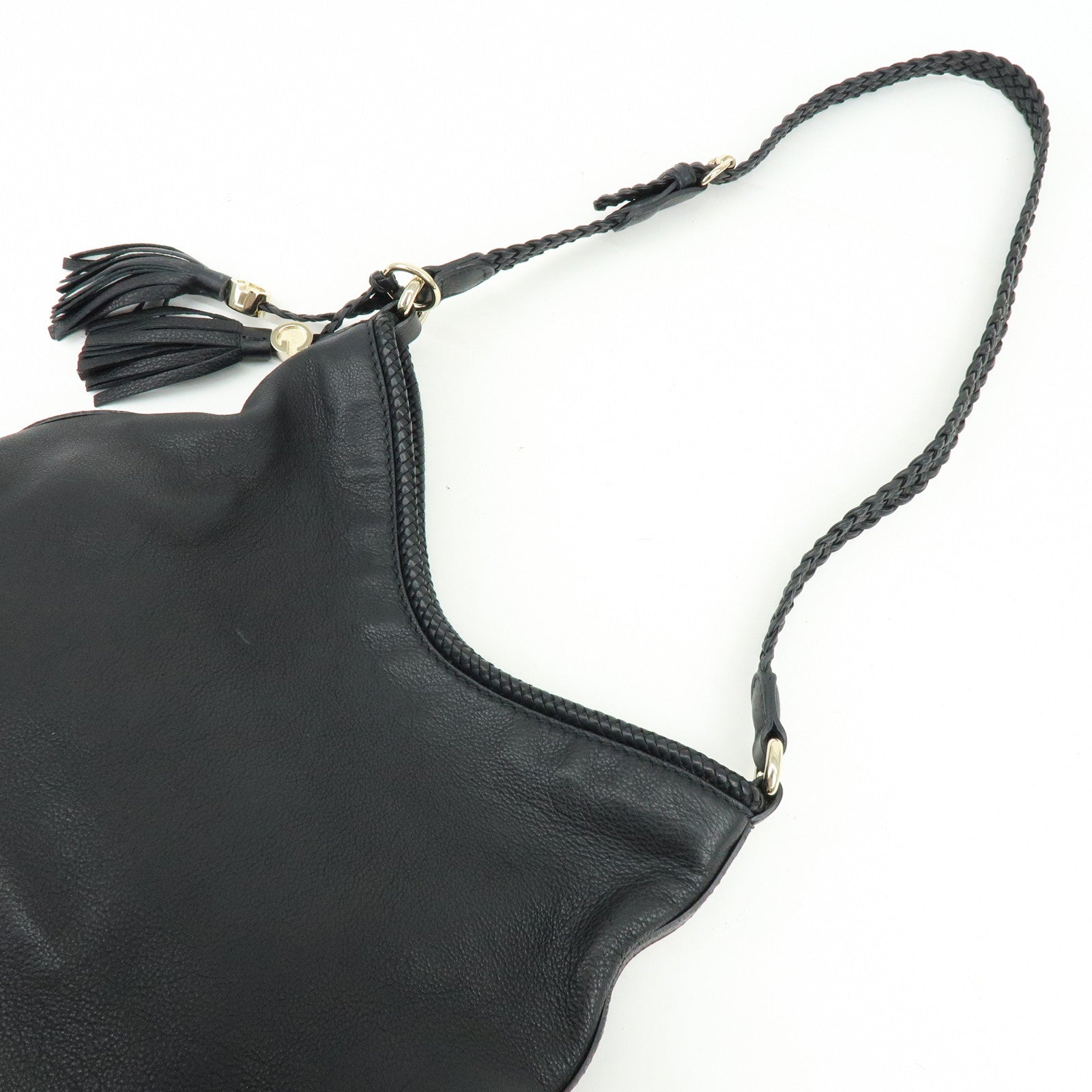 GUCCI Marrakech Leather Shoulder Bag Black 257026