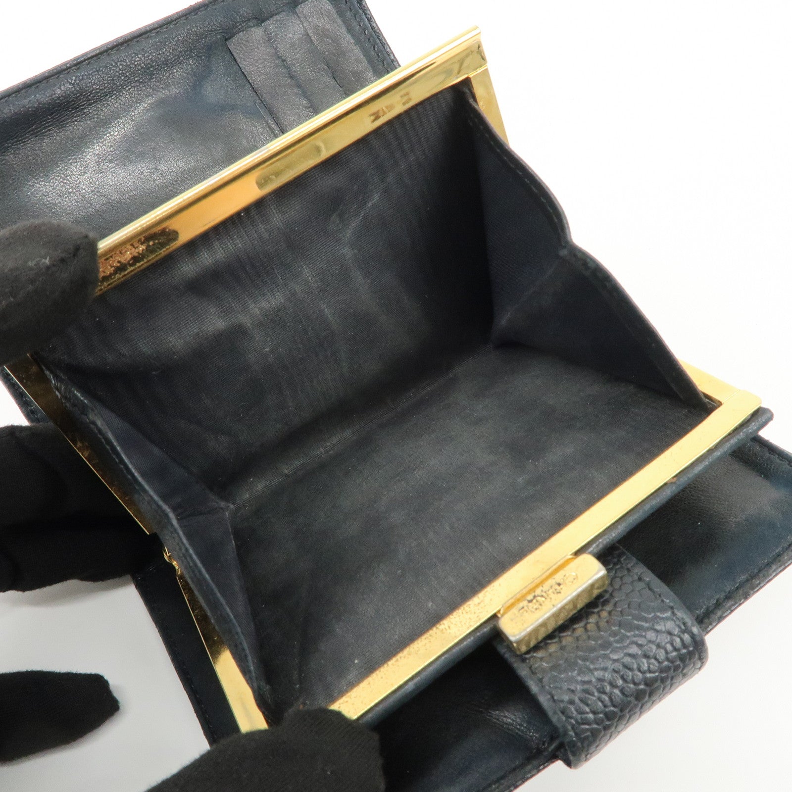 CHANEL COCO Mark Caviarskin Leather Bi-fold Wallet Black