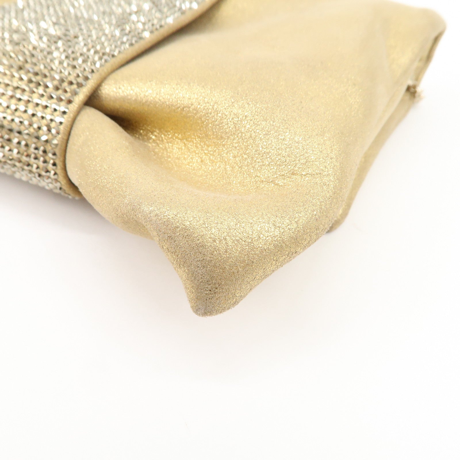 JIMMY CHOO Leather Mini Chain Shoulder Bag Rhine Stone Gold