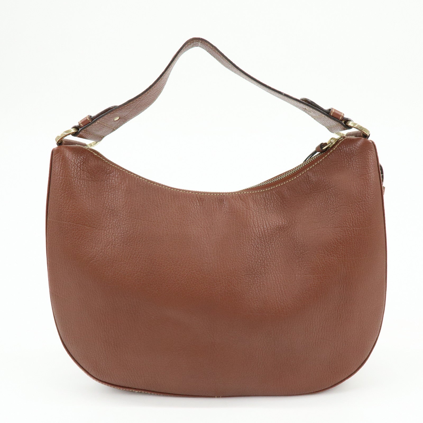 BVLGARI Leather Shoulder Bag Hand Bag Brown